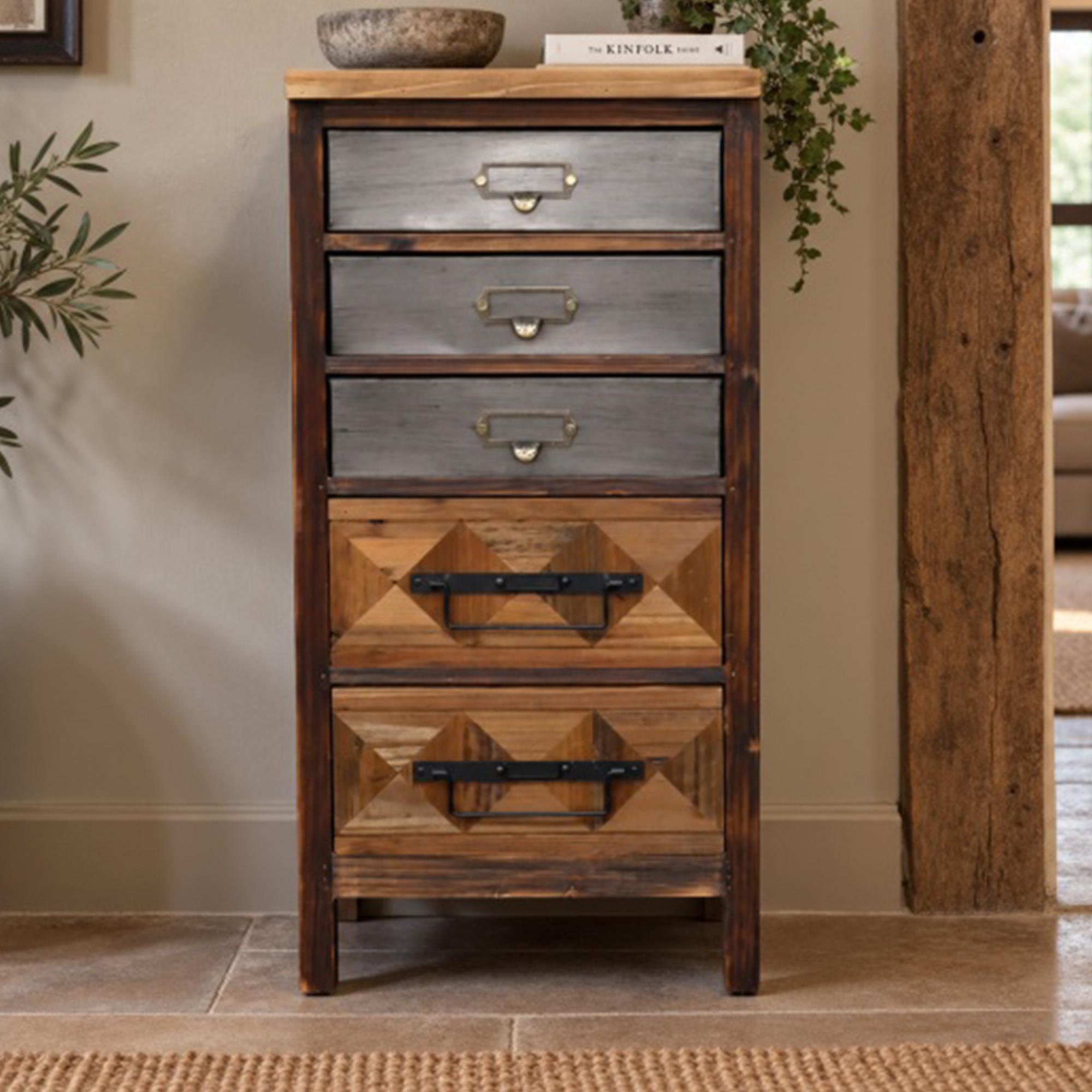 Tall Cabinet - 5 Drawer - Rustic - Fir Wood