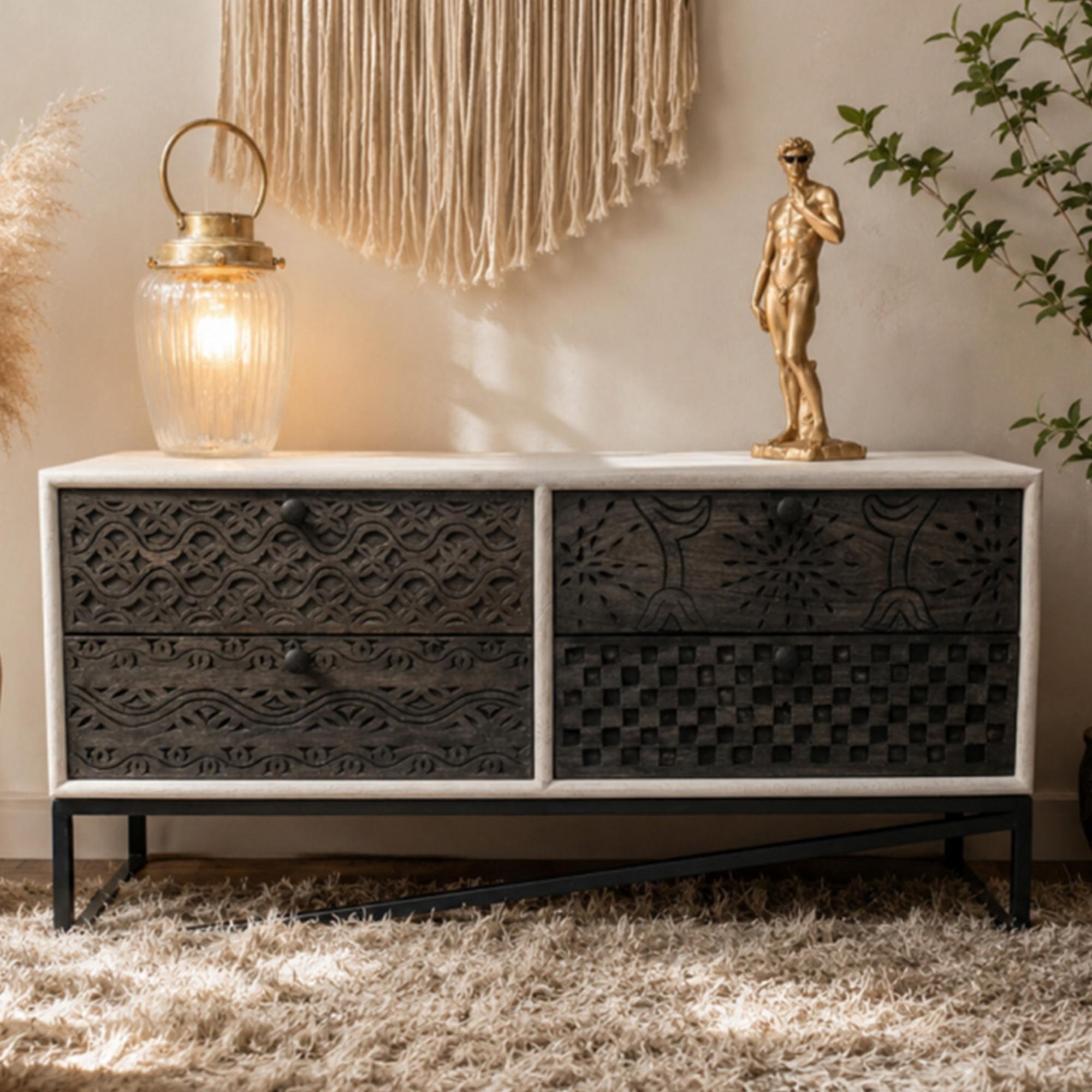 Storage Cabinet - Black and White Mango Wood