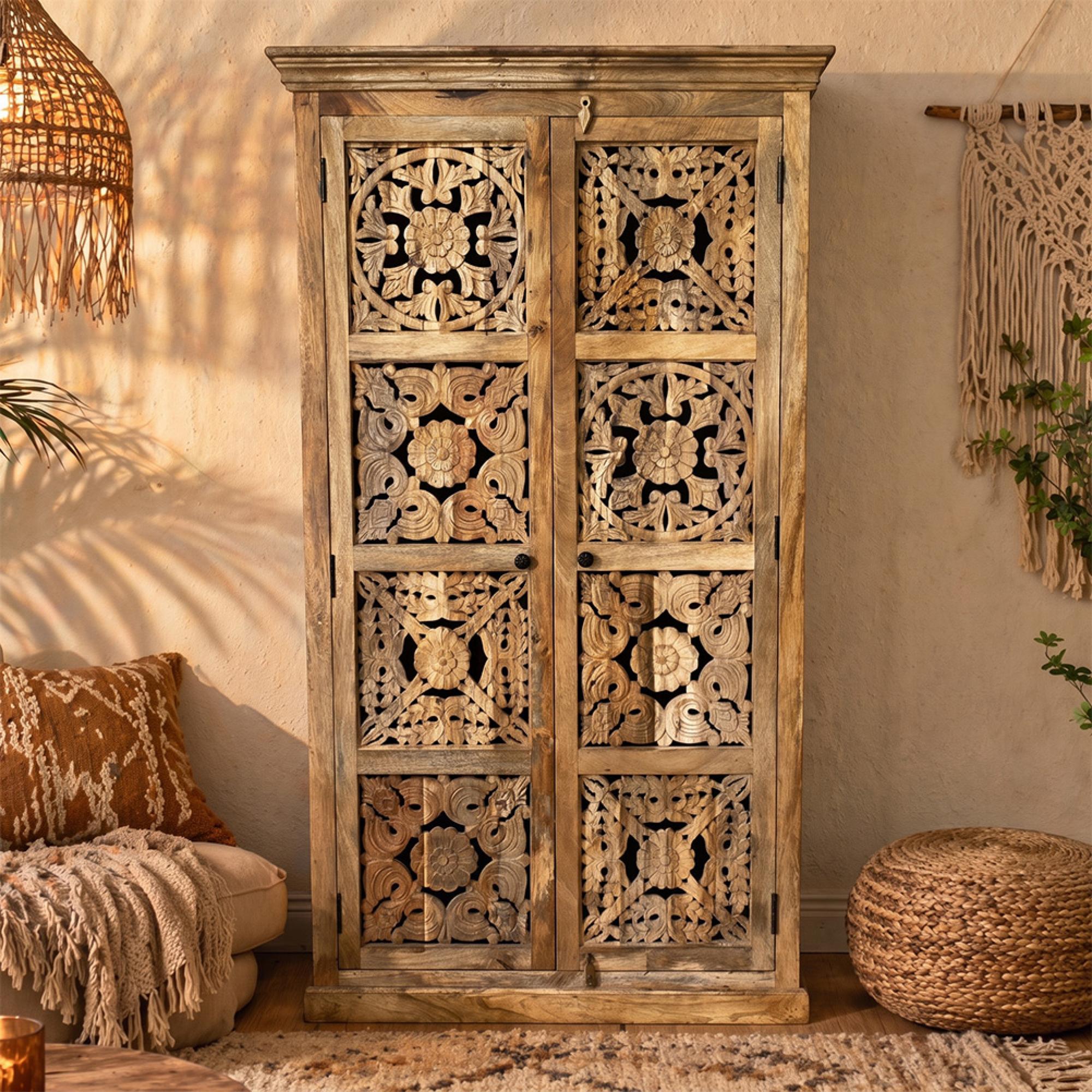 Cabinet - 2 Door - Large - Carved Mango Wood