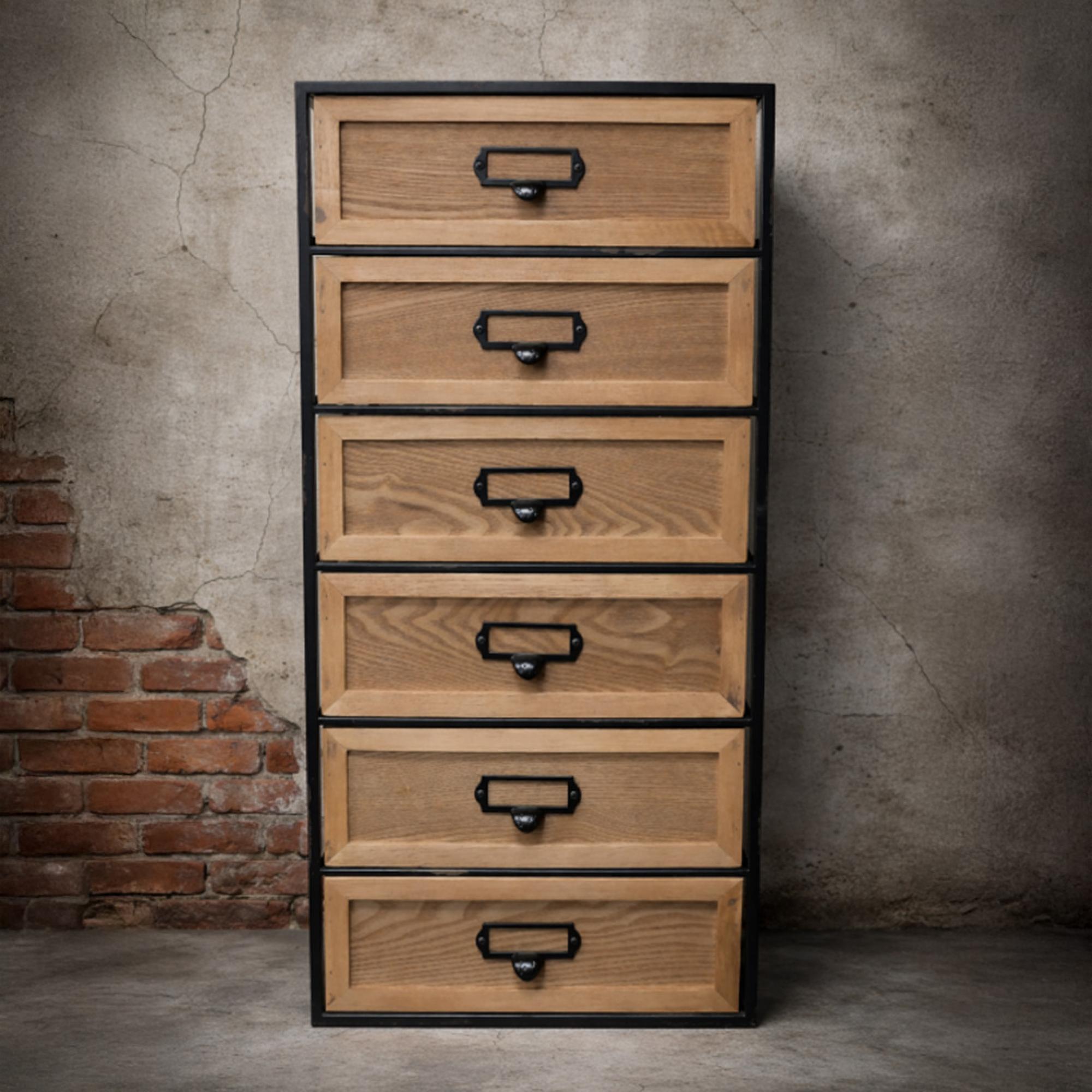 Industrial Cabinet - 6 Drawer - Fir Wood and Metal