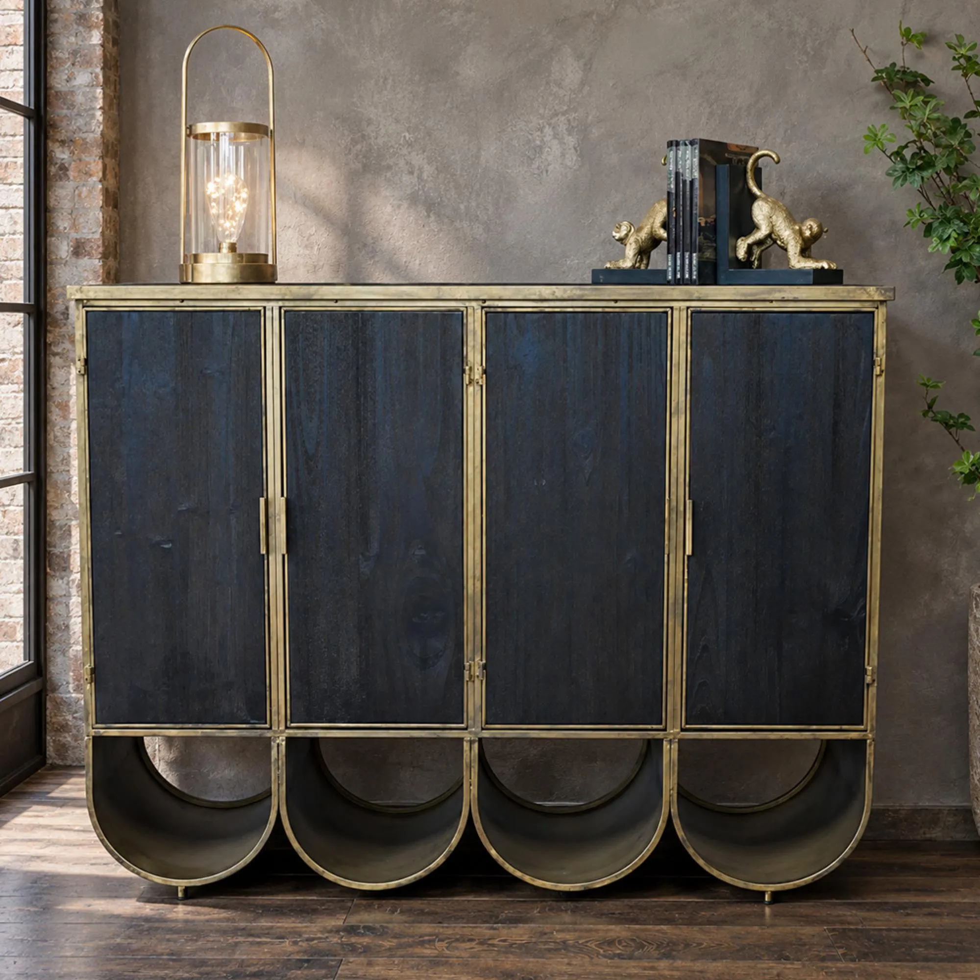Storage Cabinet - Black Wood and Metal - 4 Door