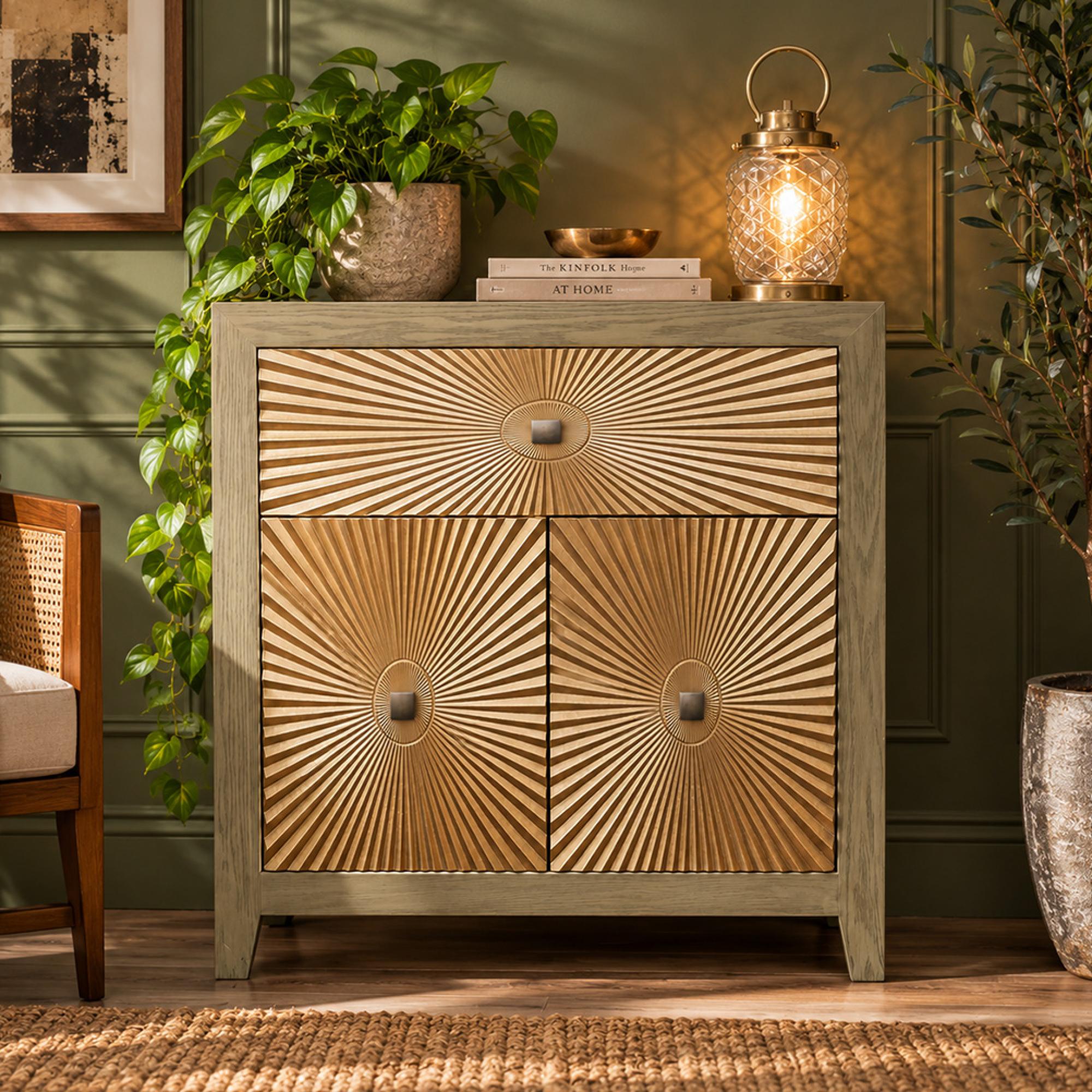 Hall Cabinet - 2 Door - 1 Drawer - Retro Gold Starburst