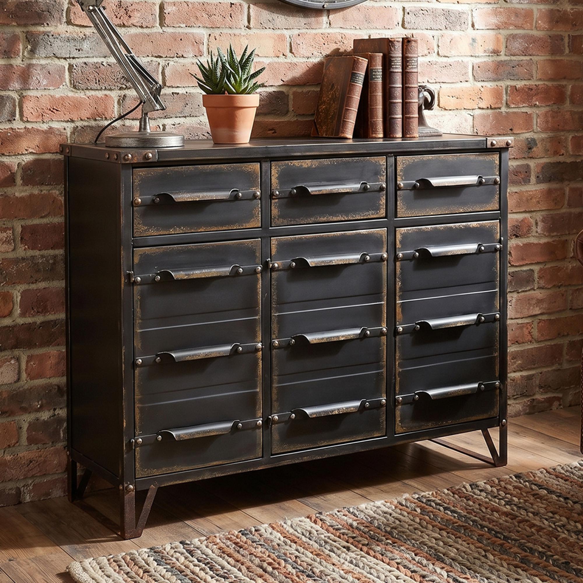 Industrial Black Metal 3 Door 3 Drawer Cabinet