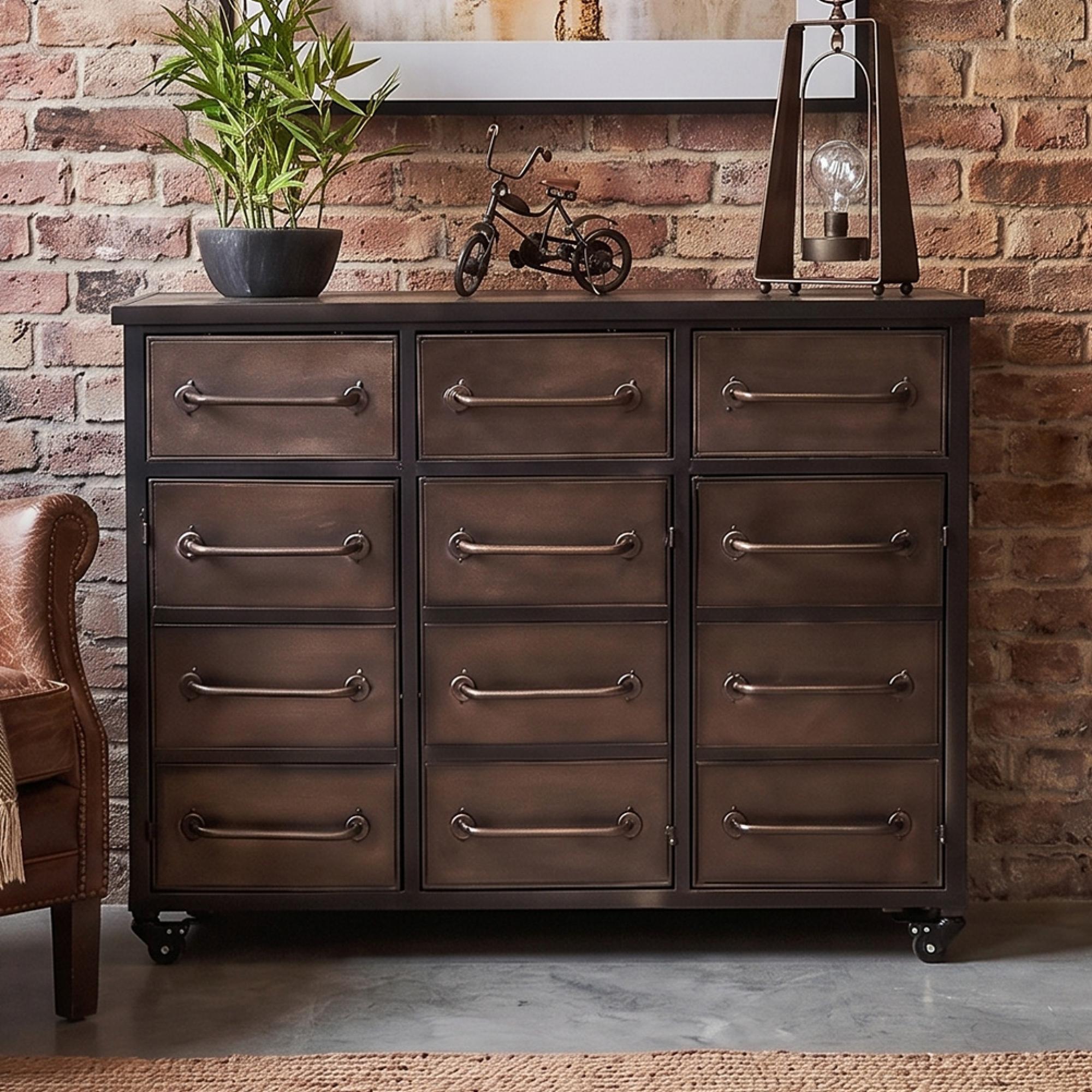 Industrial Brown Metal 3 Door 3 Drawer Cabinet