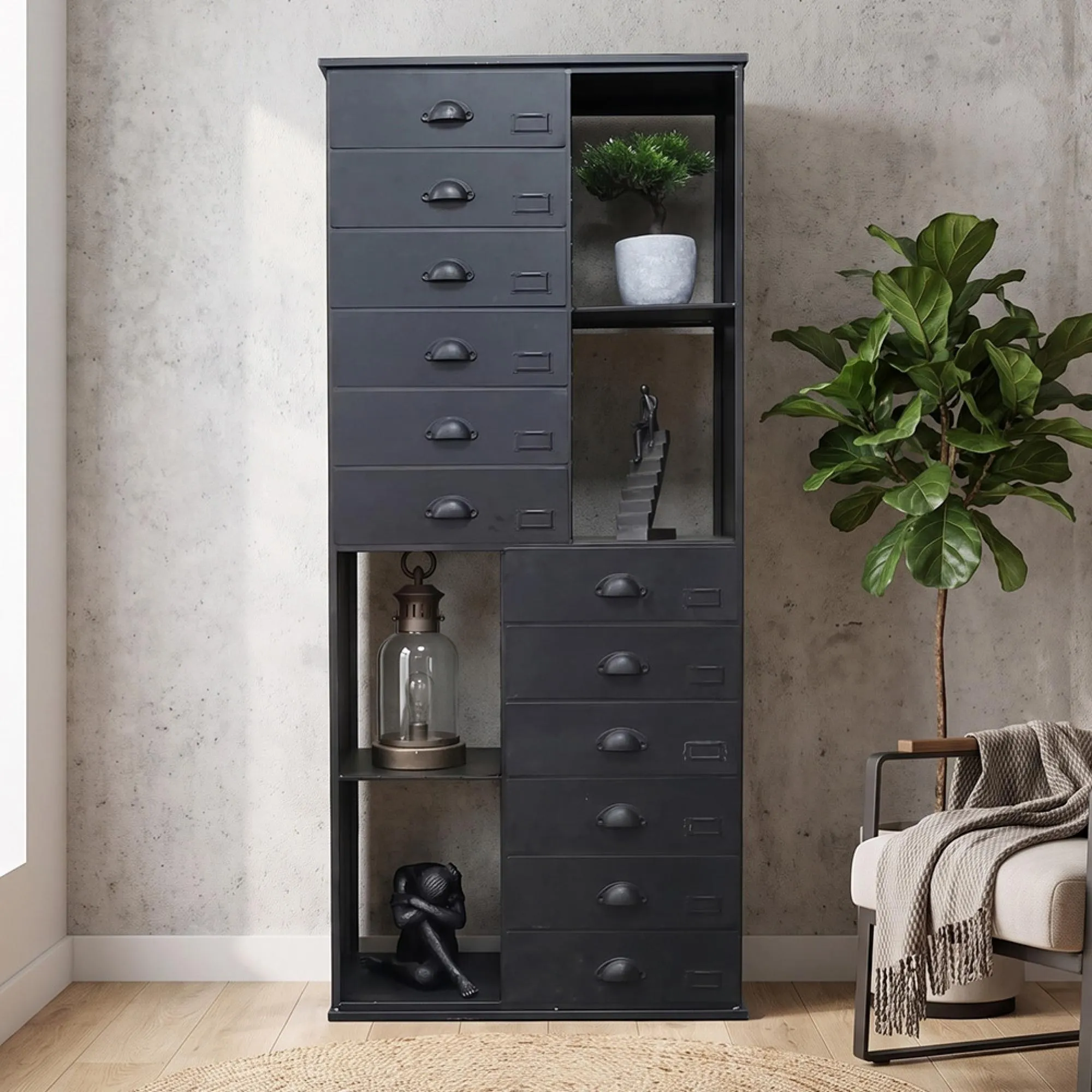 Storage Cabinet - Black Metal - Tall - Metal