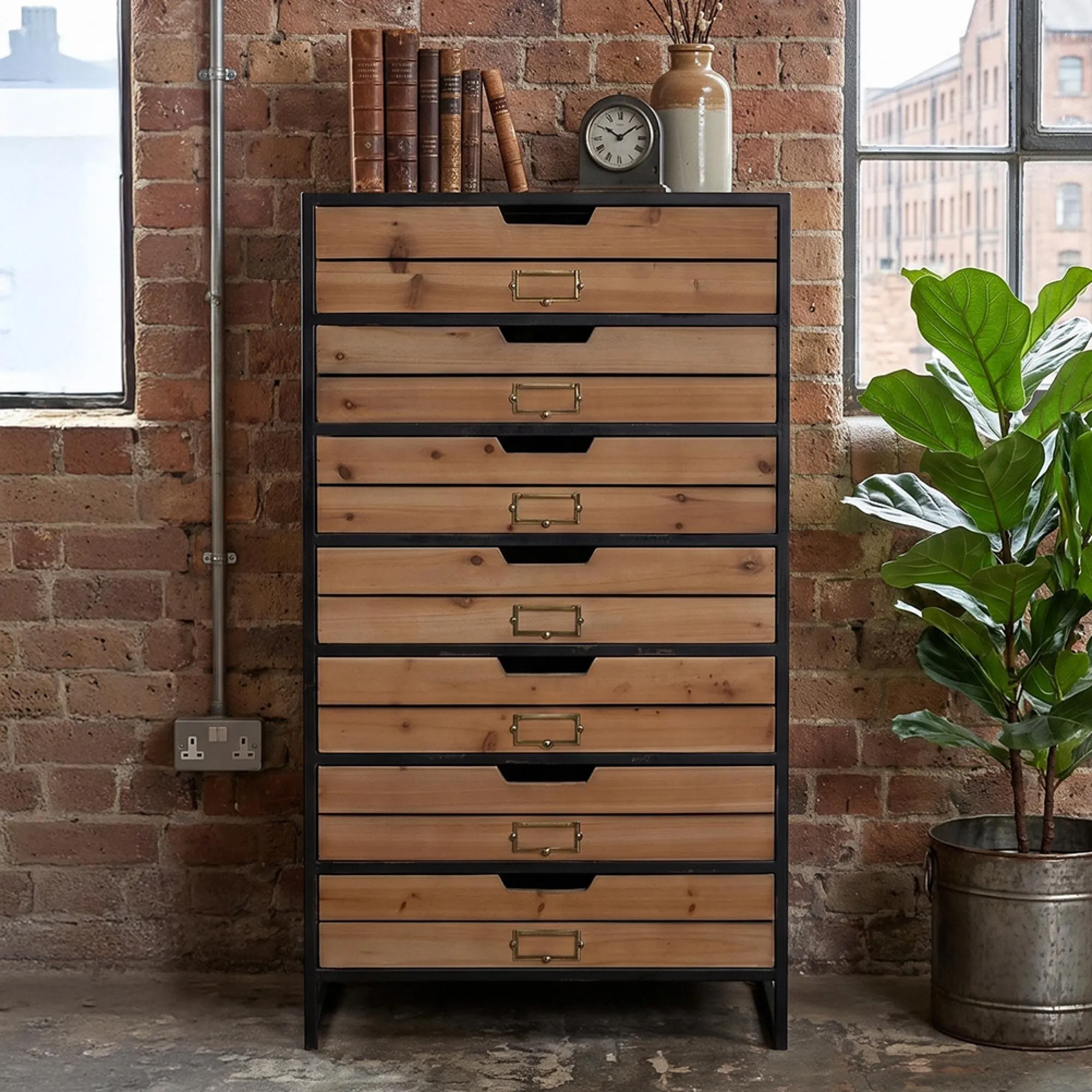 Storage Unit - Wood and Metal - Multi Drawer