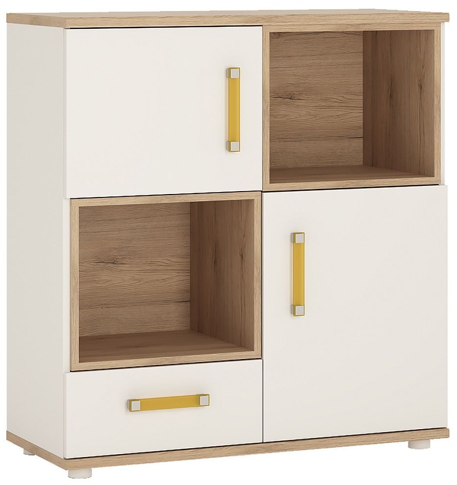 4Kids Cabinet - 2 Door - Orange Handle - White and Oak