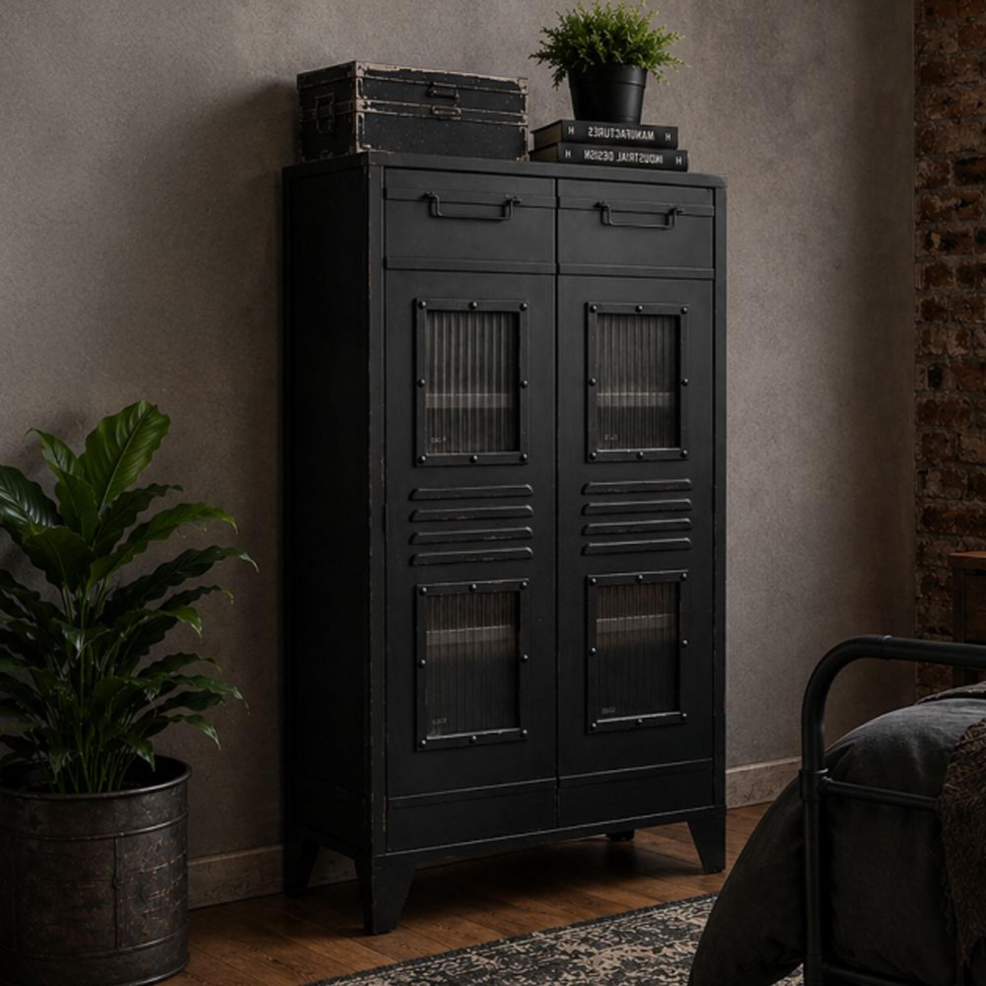 Cabinet - 2 Door - Black - Industrial - Metal