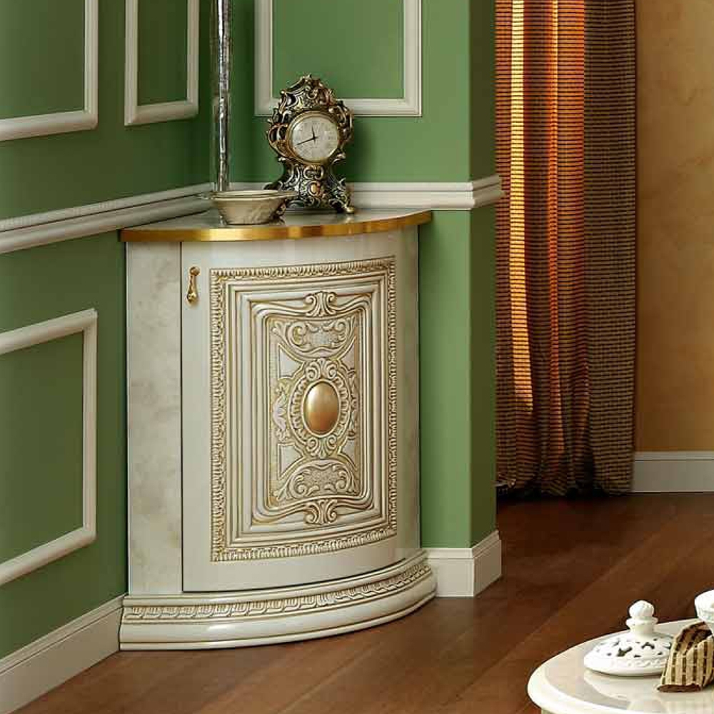 Leonardo Corner Cabinet - Ivory Gloss and Gold