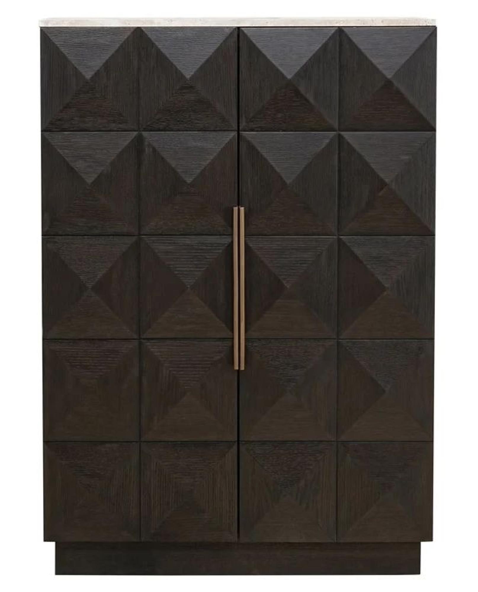 Claremont Dark Wood 2 Door Geometric Cabinet with Travertine Top