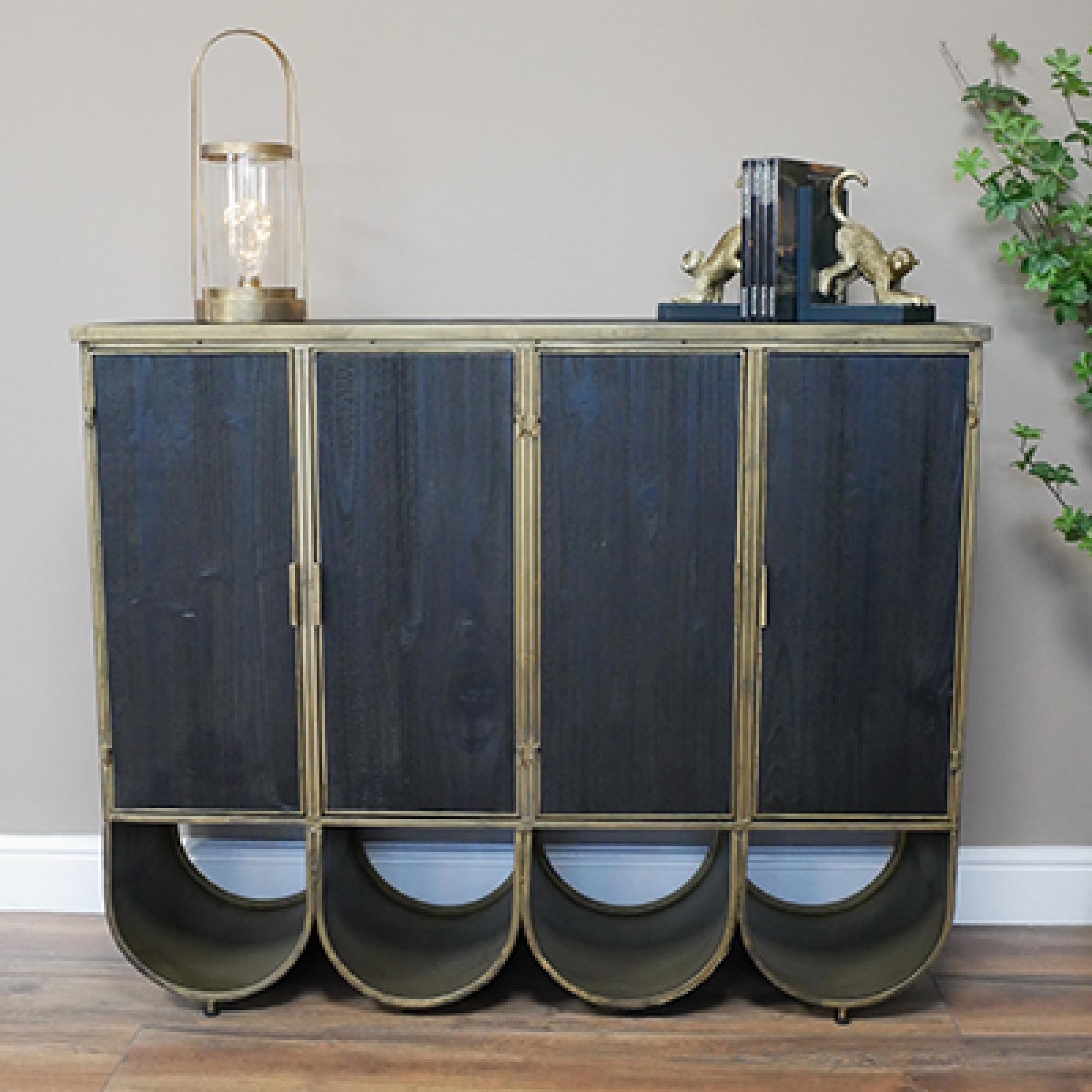 Storage Cabinet - Black Wood and Metal - 4 Door