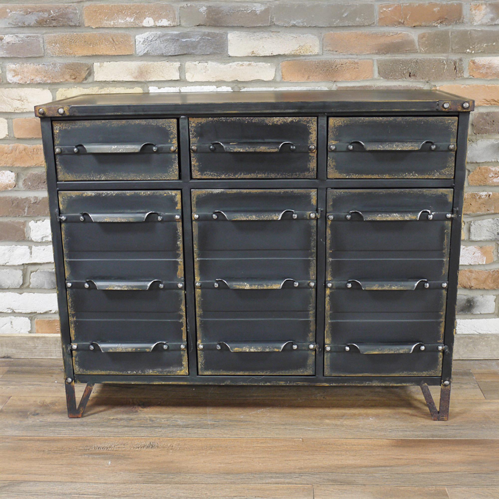 Cabinet - 3 Door - 3 Drawer - Black Metal - Industrial