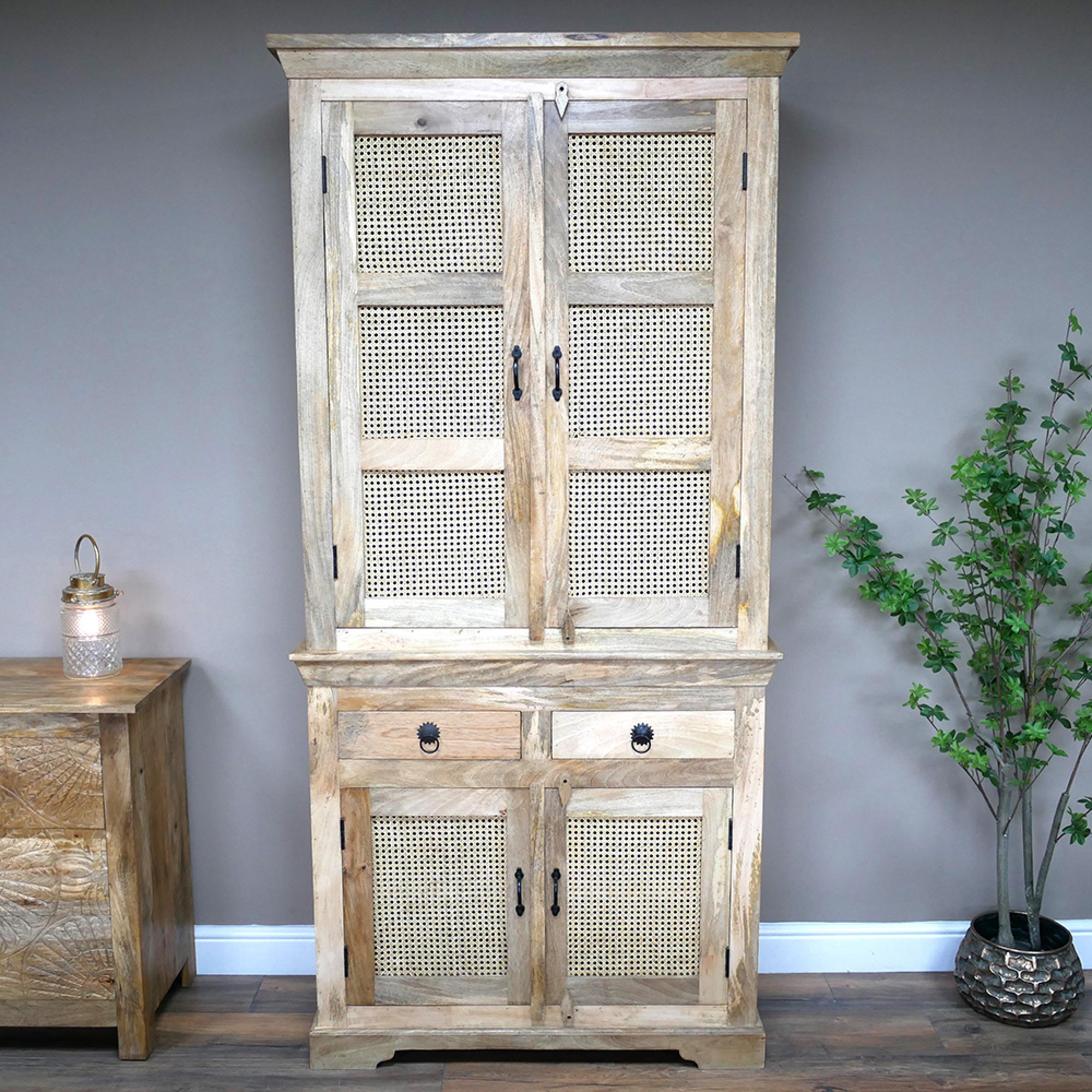 Hall Cabinet - Mango Wood and Rattan - Tall