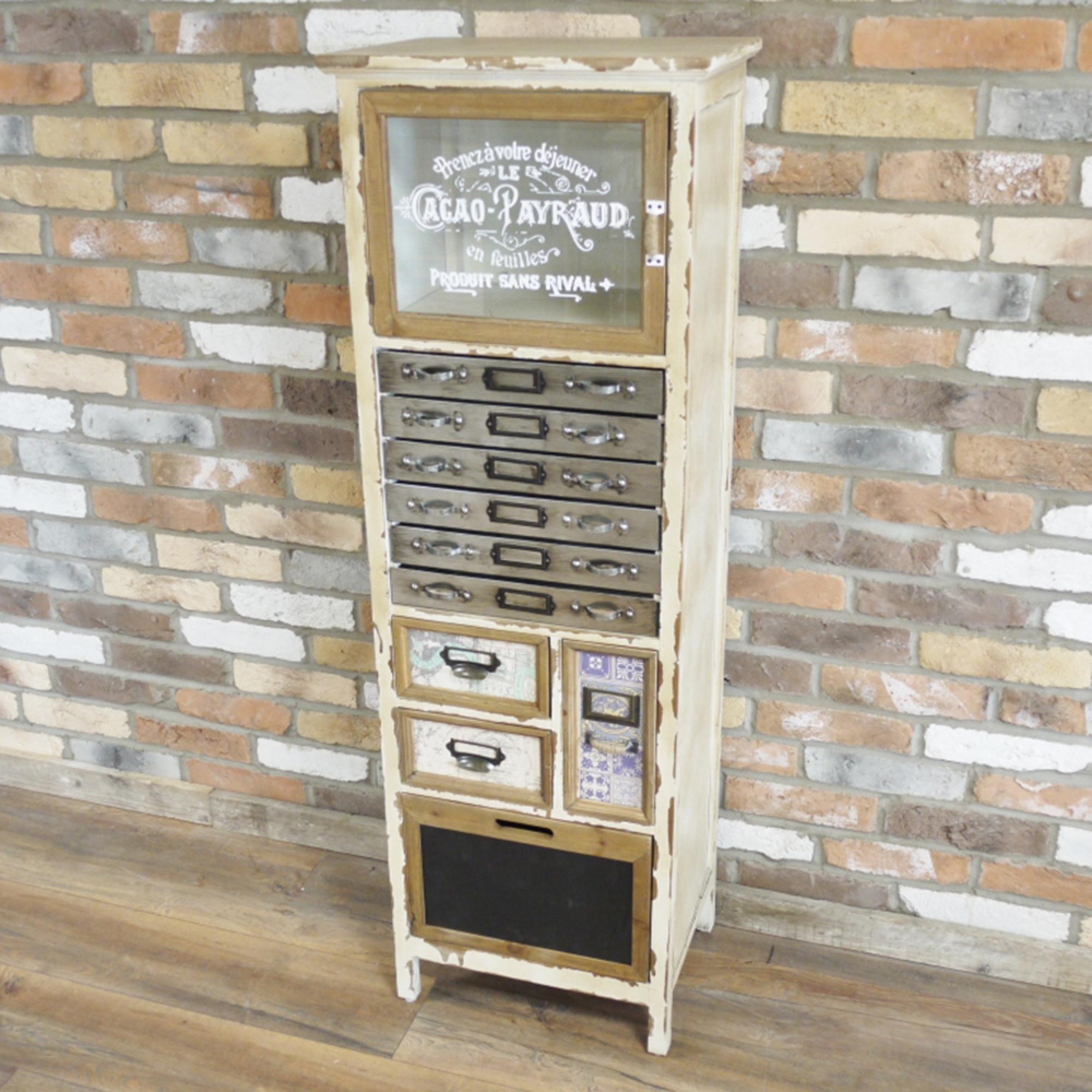 Storage Cabinet - White Distressed - Multi Drawer