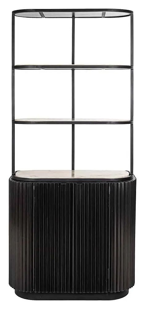 Hampton Travertine Beige 2 Door Hall Cabinet with Black Fluted Base