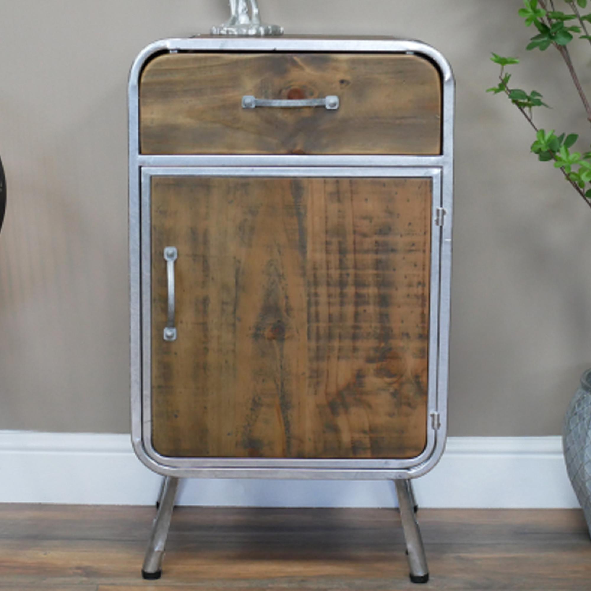Industrial Cabinet - 1 Door - 1 Drawer - Distressed Wood and Metal