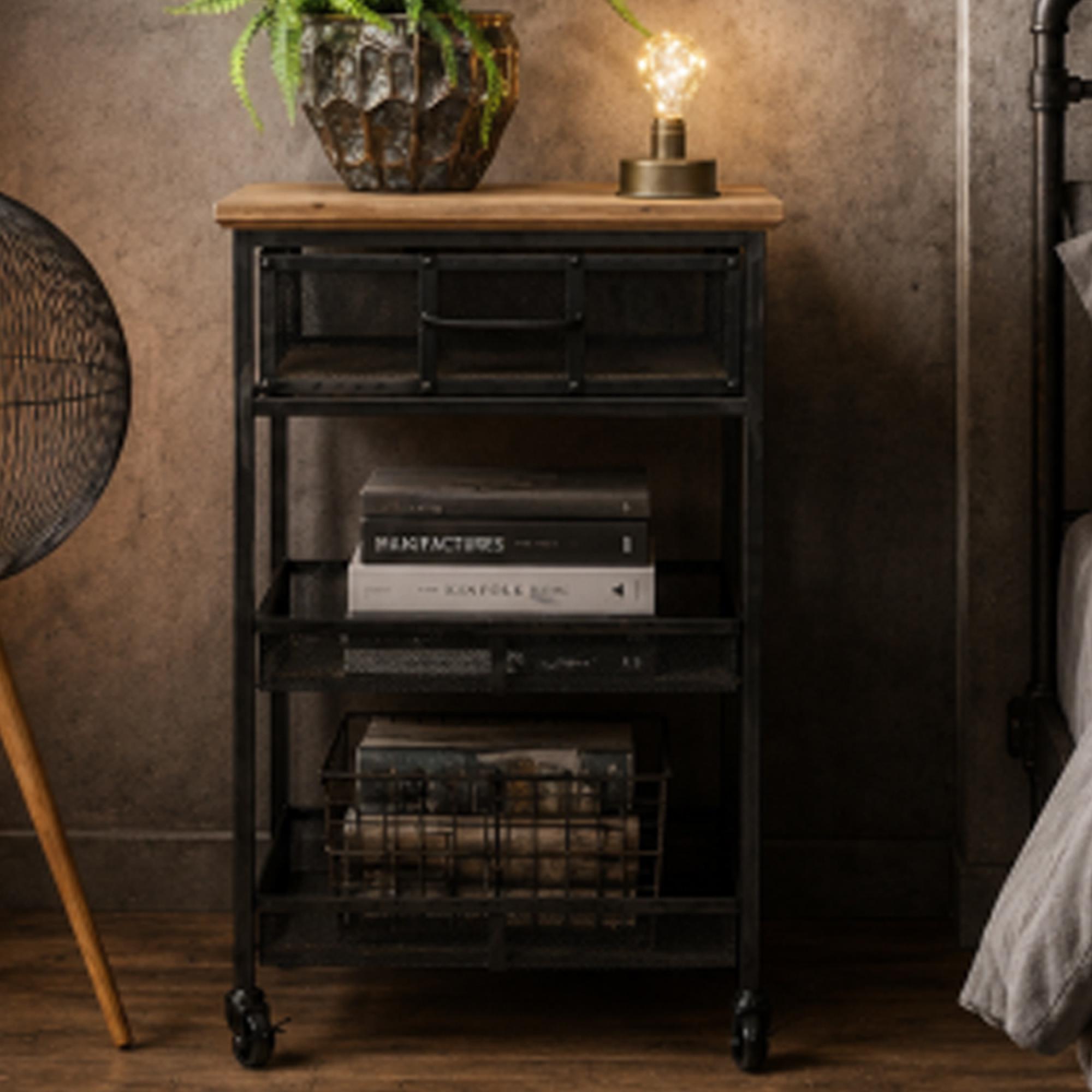 Industrial Cabinet - 1 Drawer - Black - Metal