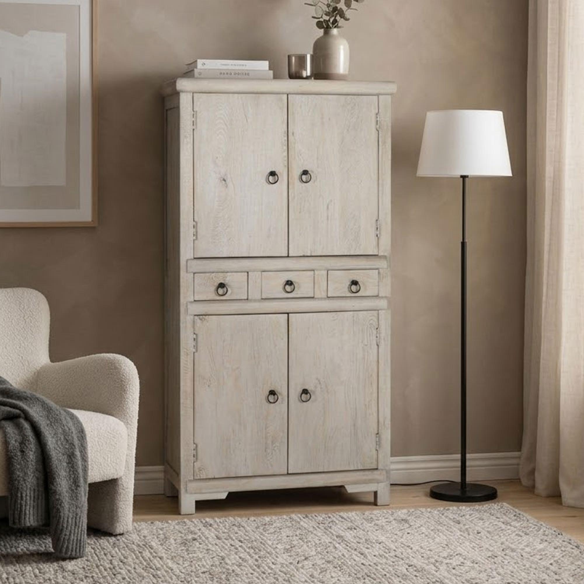 Lumen Distressed White Washed Mango Wood 2 Door 3 Drawer Hall Cabinet