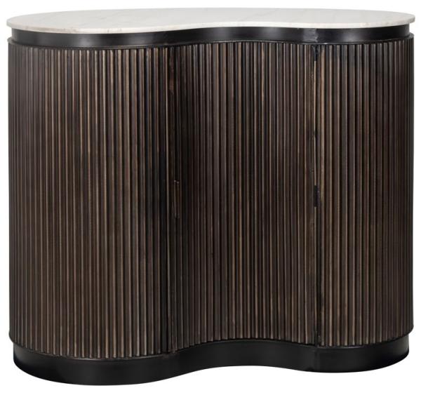 Mayfield White Marble Top 1 Door Bar Cabinet - Dark Wood Fluted Base