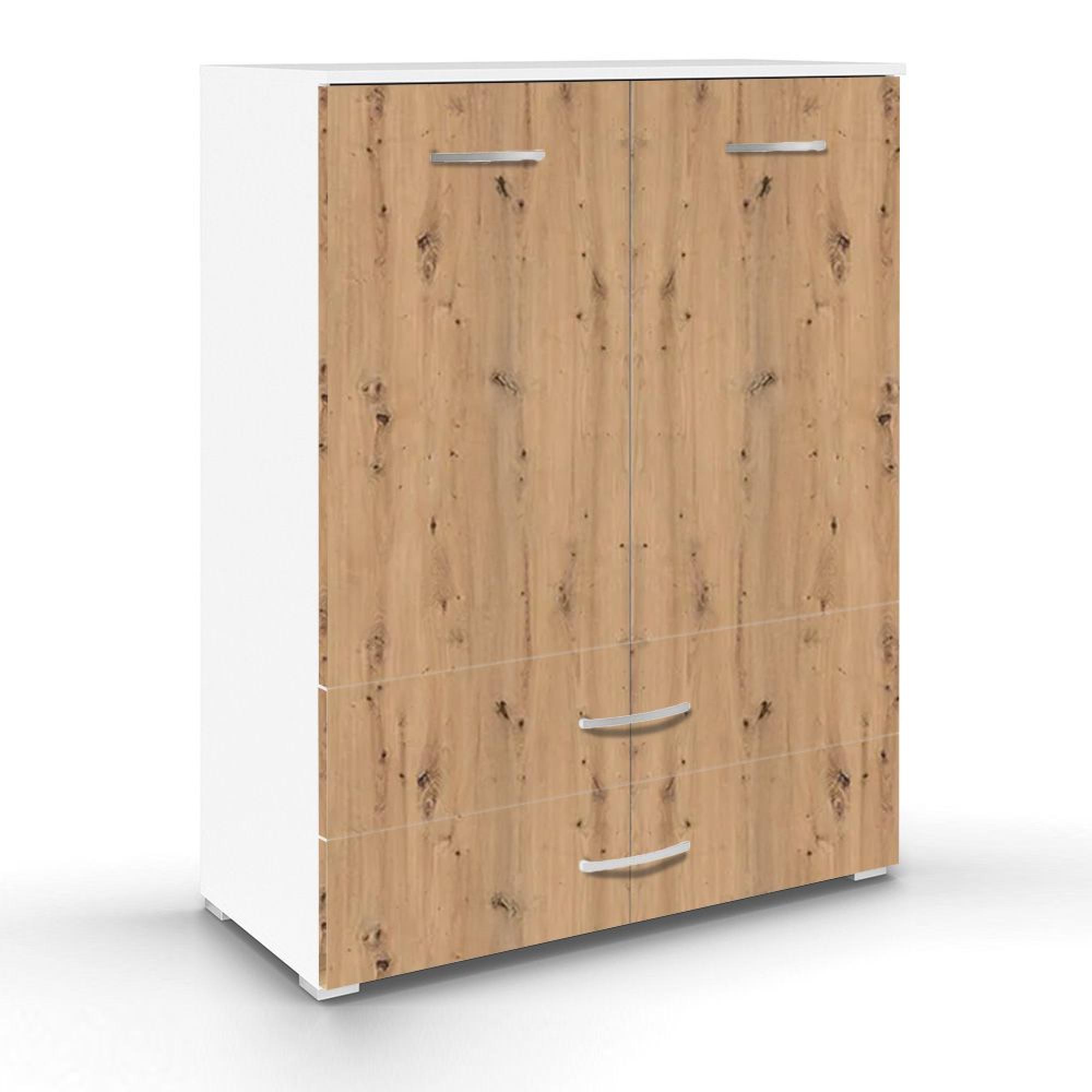Aditio Cupboard - 2 Door - 2 Bottom Drawer - Alpine White & Artisan Oak