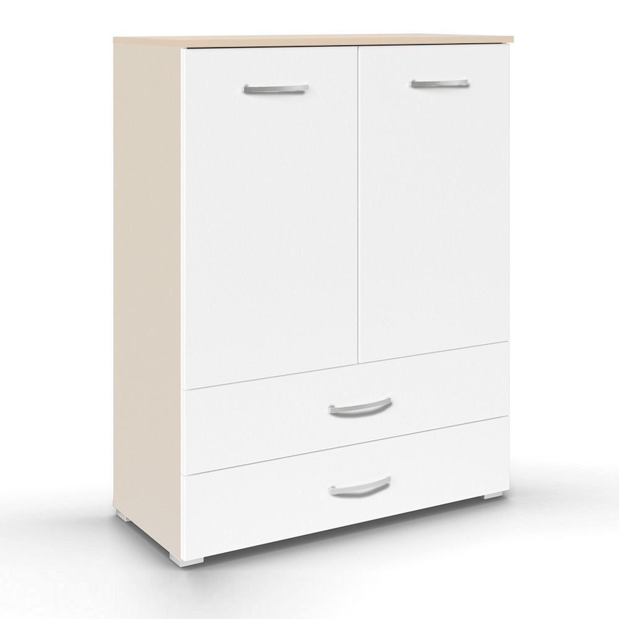 Aditio Cupboard - 2 Door - 2 Bottom Drawer - Champagne & Alpine White