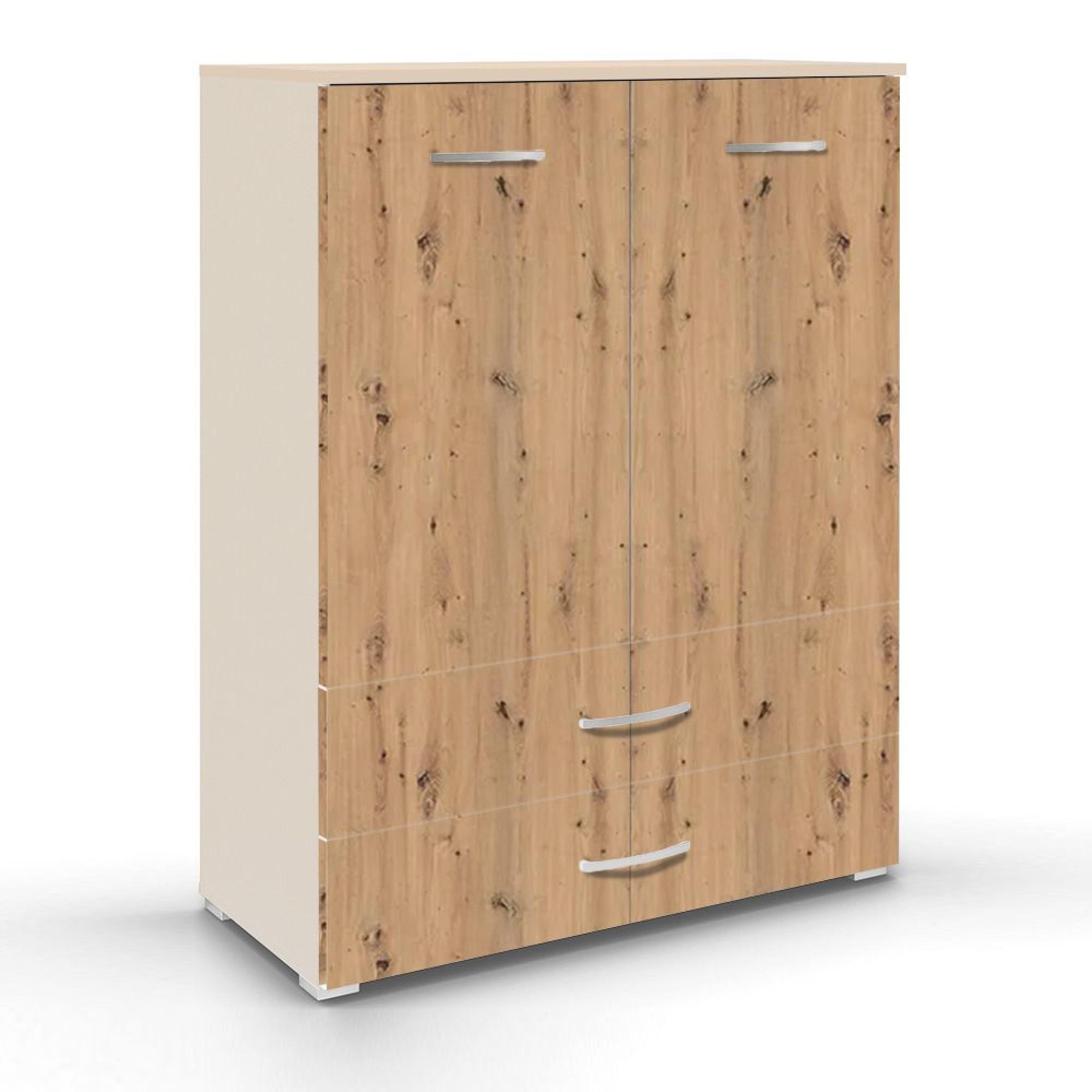 Aditio Cupboard - 2 Door - 2 Bottom Drawer - Champagne & Artisan Oak