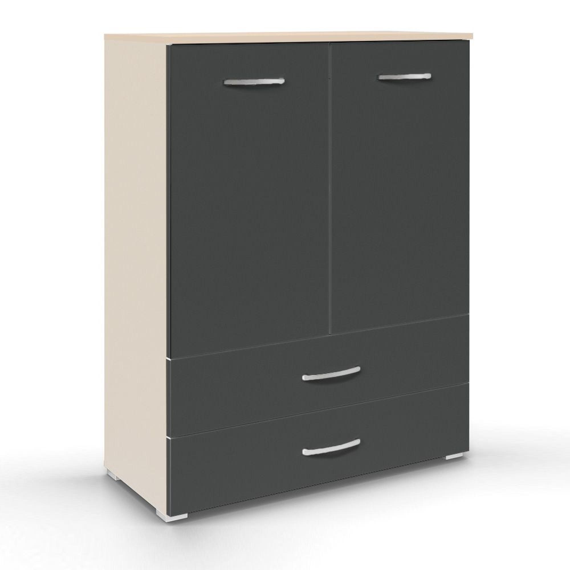Aditio Cupboard - 2 Door - 2 Bottom Drawer - Champagne & Metallic Dark Grey