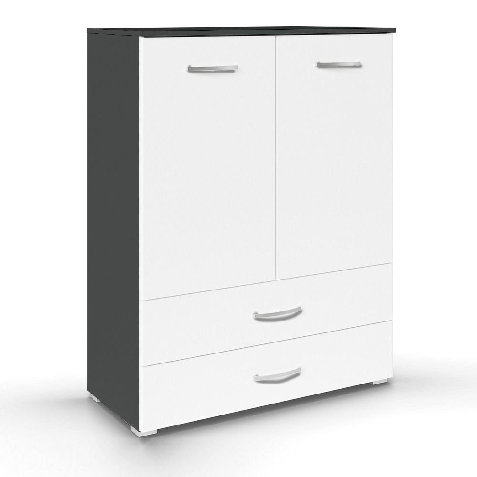 Aditio Cupboard - 2 Door - 2 Bottom Drawer - Metallic Dark Grey & Alpine White
