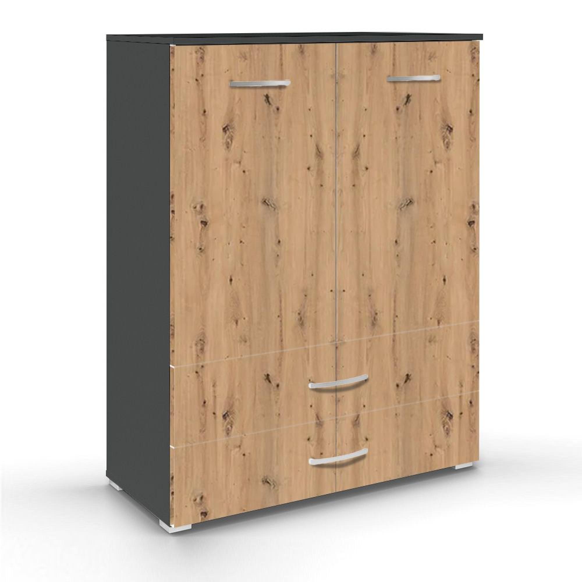 Aditio Cupboard - 2 Door - 2 Bottom Drawer - Metallic Dark Grey & Artisan Oak