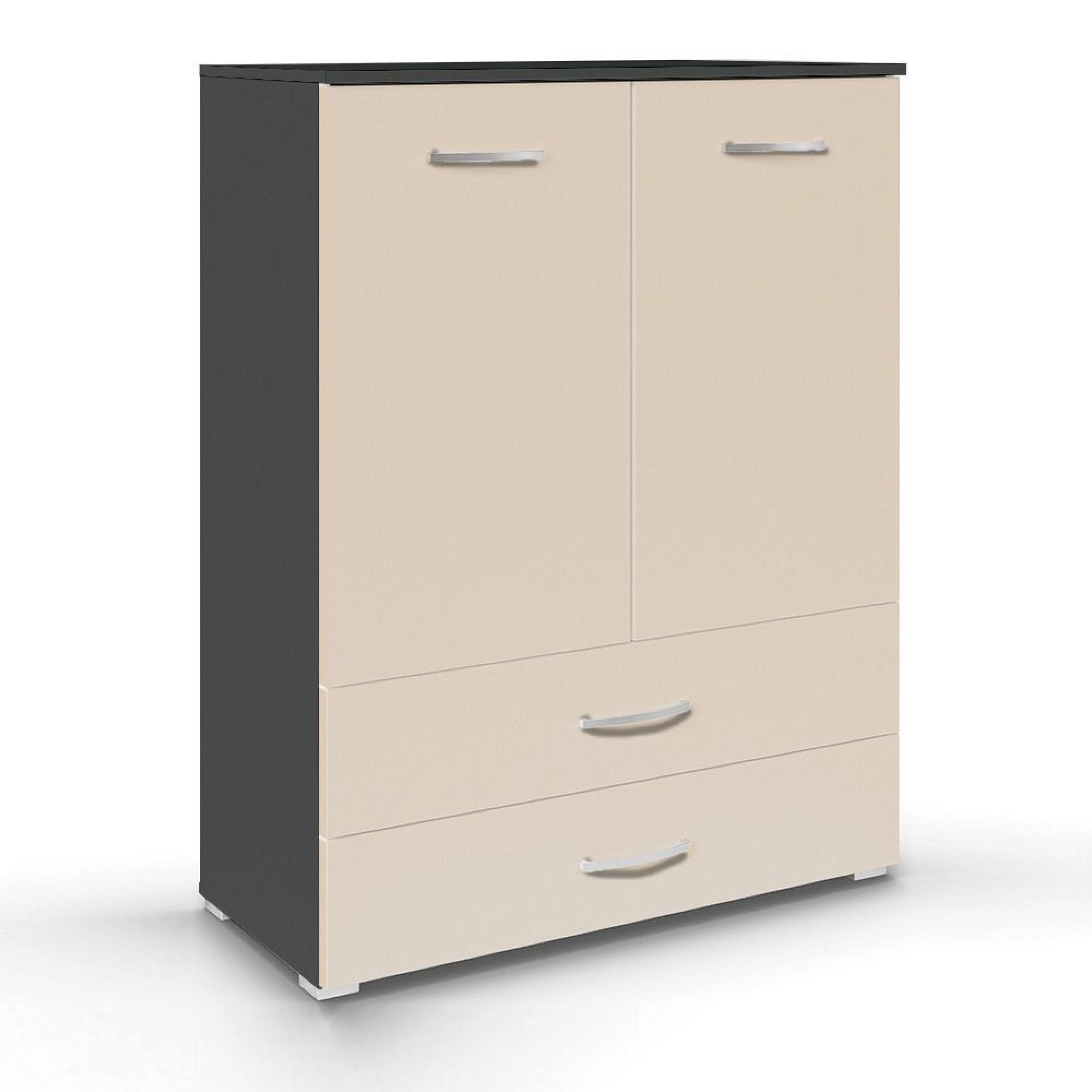Aditio Cupboard - 2 Door - 2 Bottom Drawer - Metallic Dark Grey & Champagne