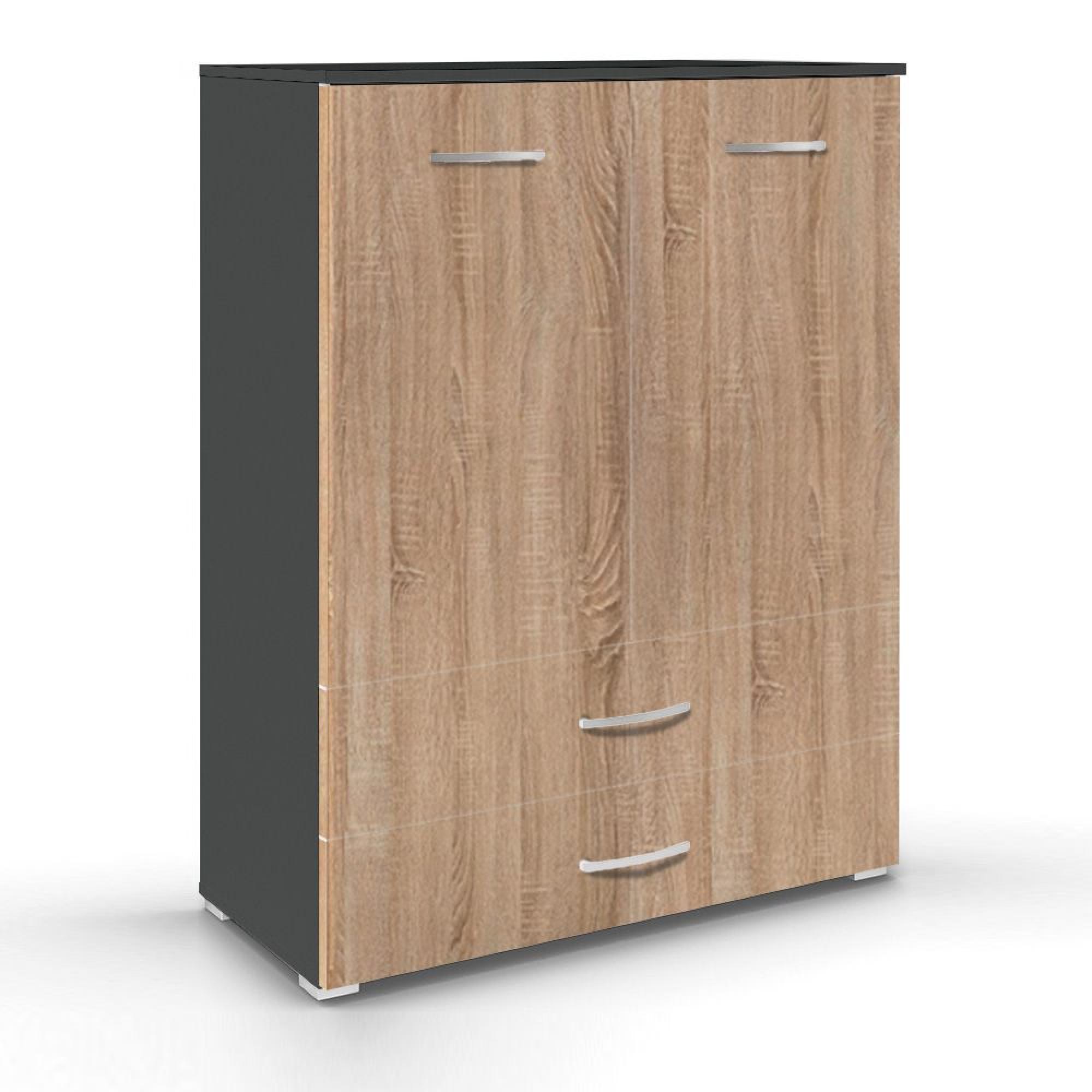 Aditio Cupboard - 2 Door - 2 Bottom Drawer - Metallic Dark Grey & Sonoma Oak