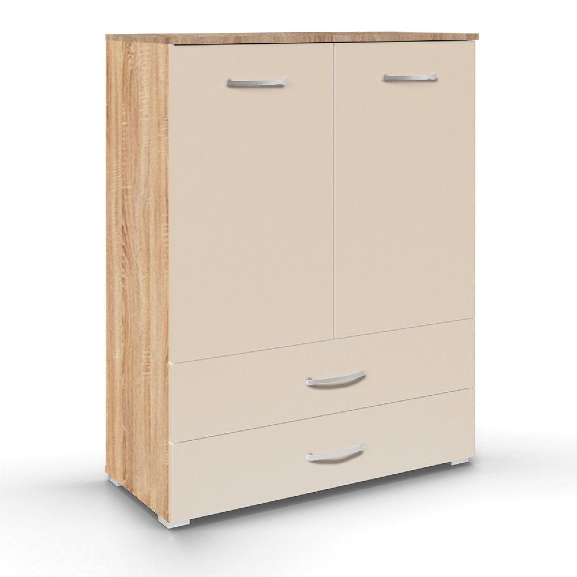 Aditio Cupboard - 2 Door - 2 Bottom Drawer - Sonoma Oak & Champagne