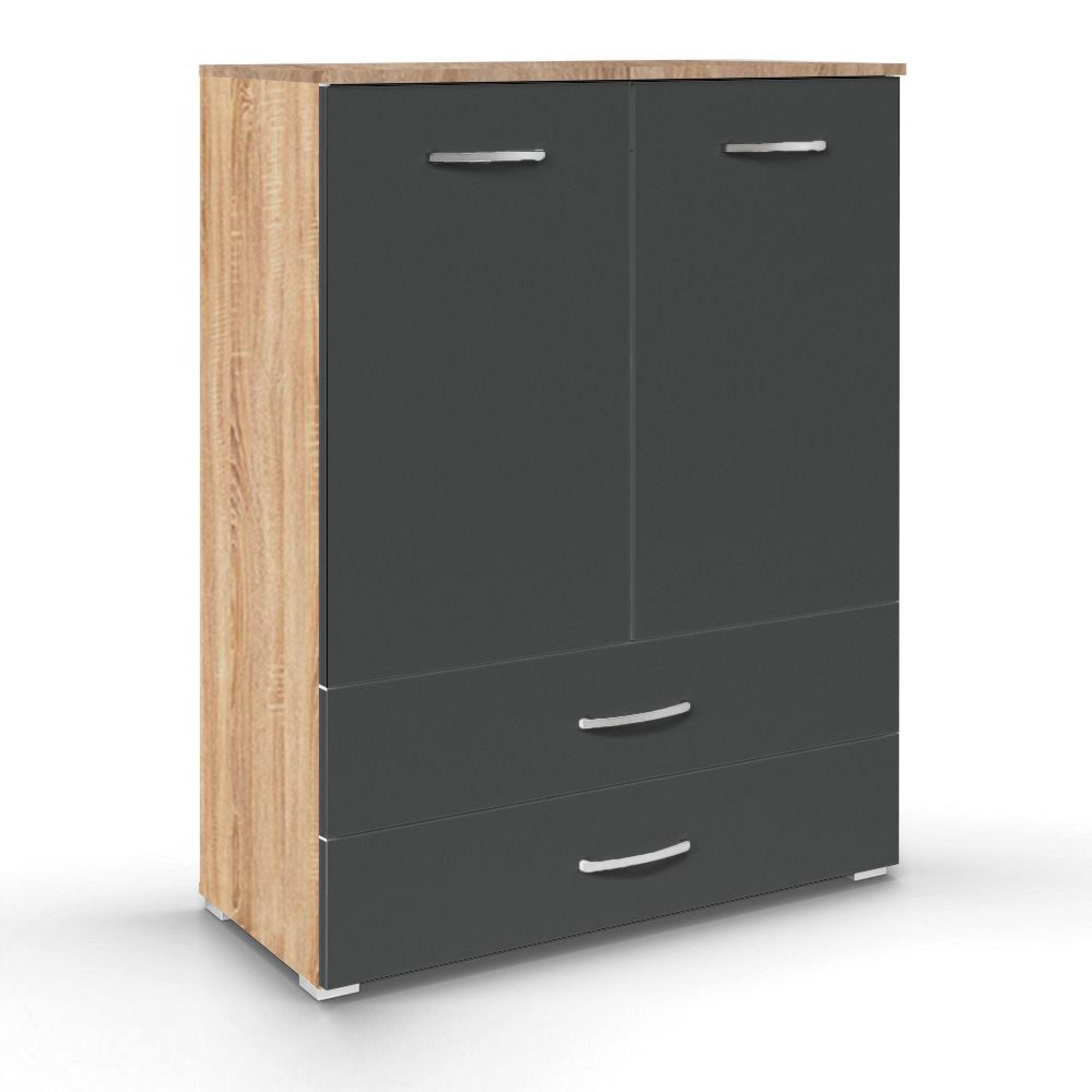 Aditio Cupboard - 2 Door - 2 Bottom Drawer - Sonoma Oak & Metallic Dark Grey