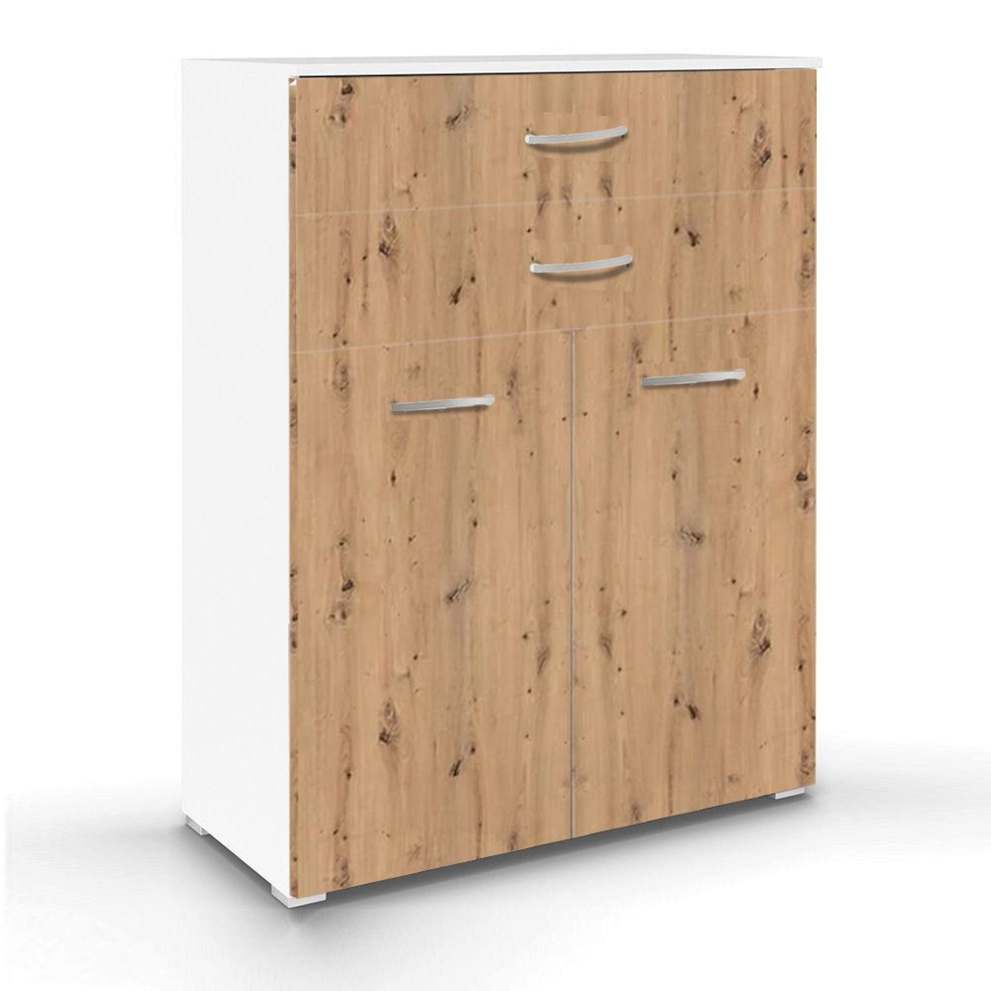 Aditio Cupboard - 2 Door  with 2 Top Drawer - Alpine White & Artisan Oak