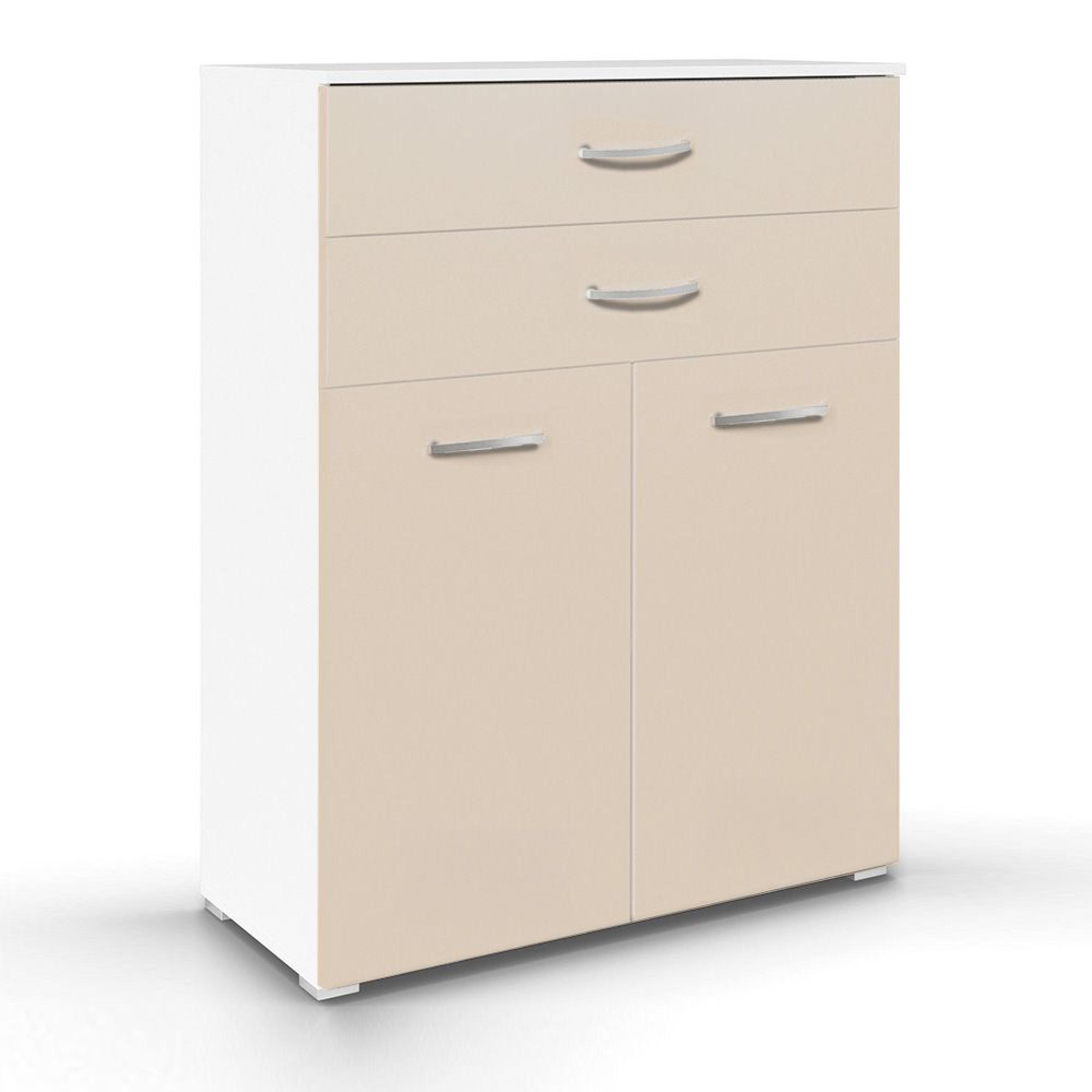 Aditio Cupboard - 2 Door  with 2 Top Drawer - Alpine White & Champagne