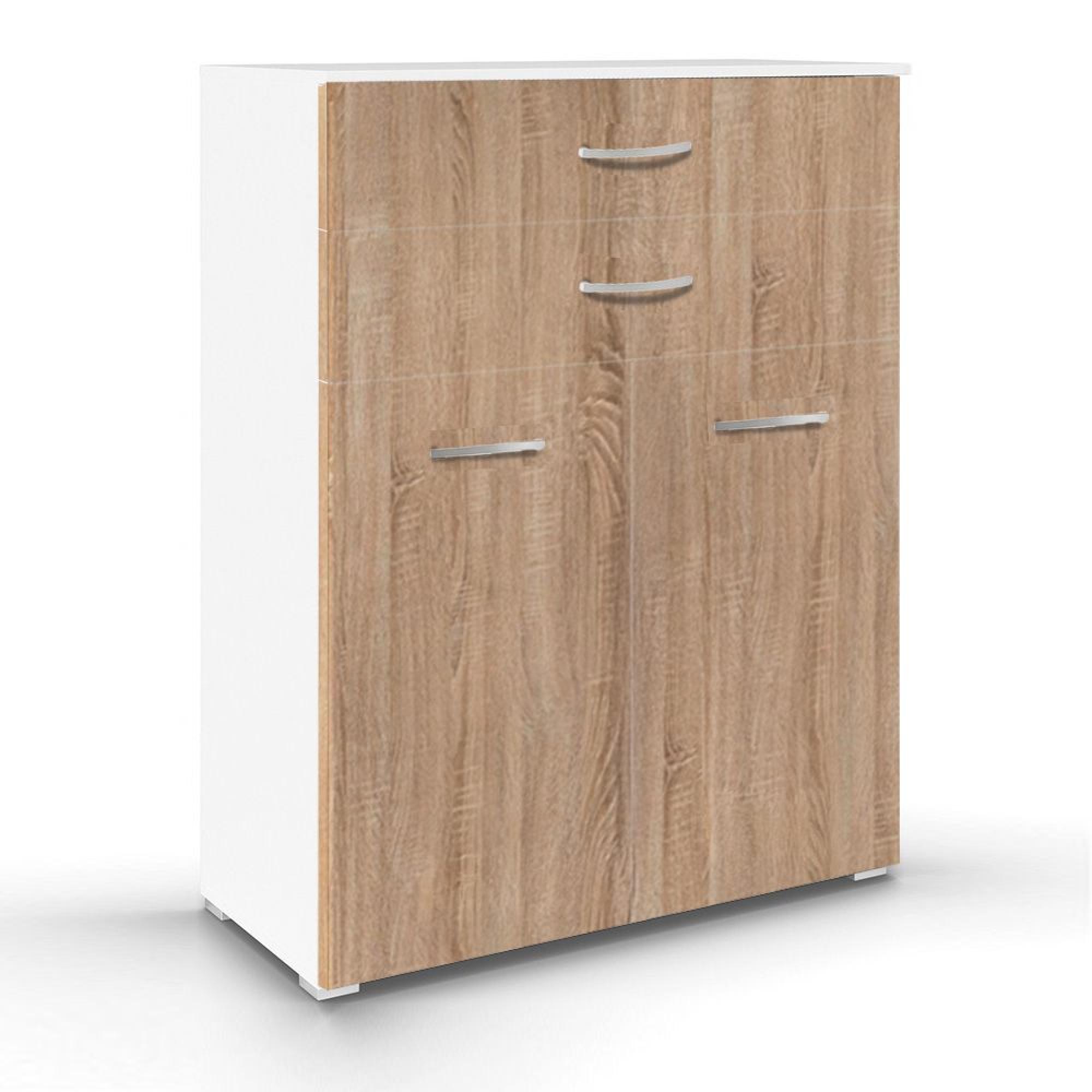 Aditio Cupboard - 2 Door  with 2 Top Drawer - Alpine White & Sonoma Oak