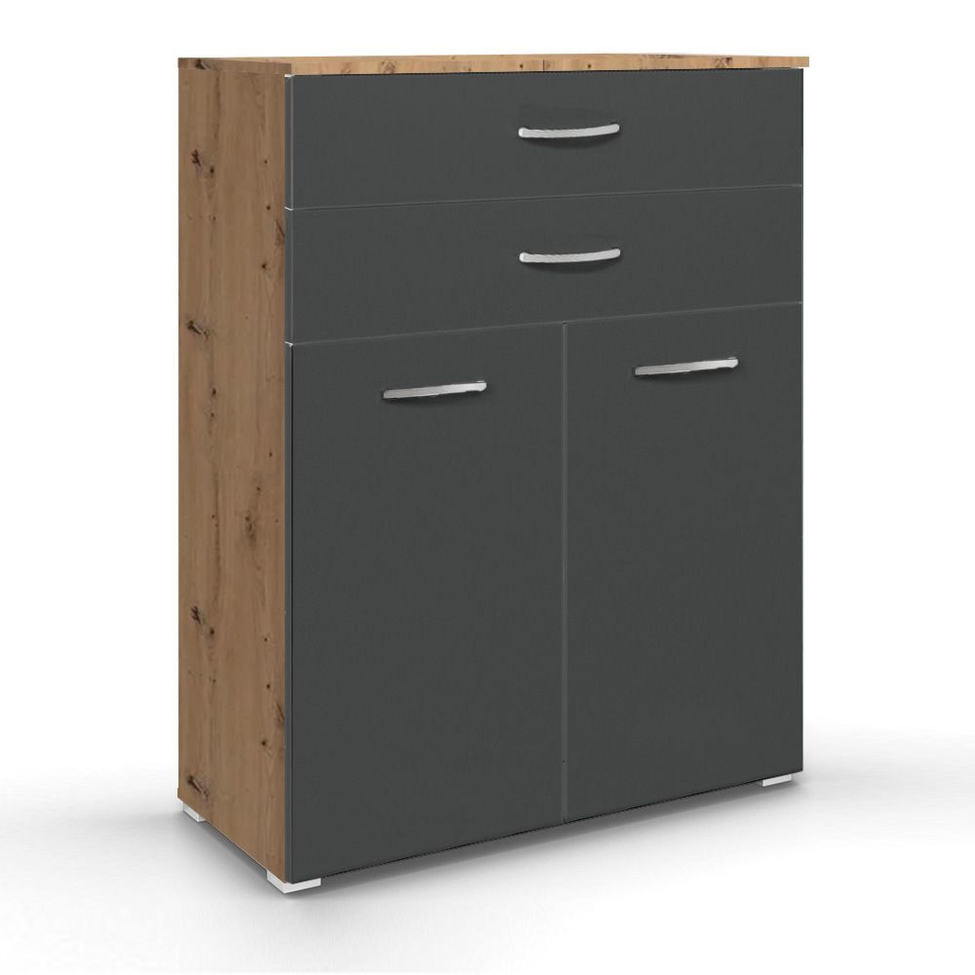 Aditio Cupboard - 2 Door  with 2 Top Drawer - Artisan Oak & Metallic Dark Grey