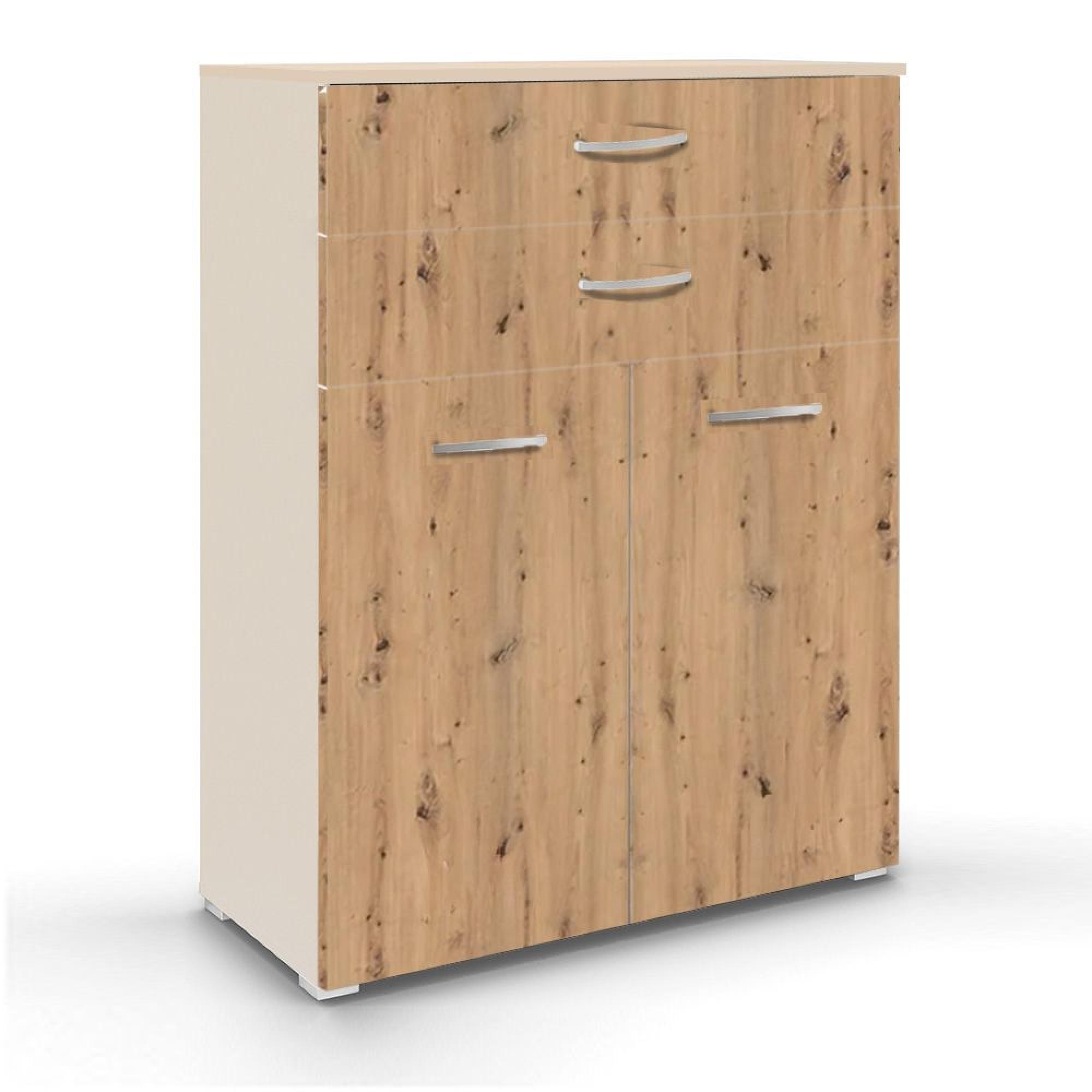 Aditio Cupboard - 2 Door  with 2 Top Drawer - Champagne & Artisan Oak