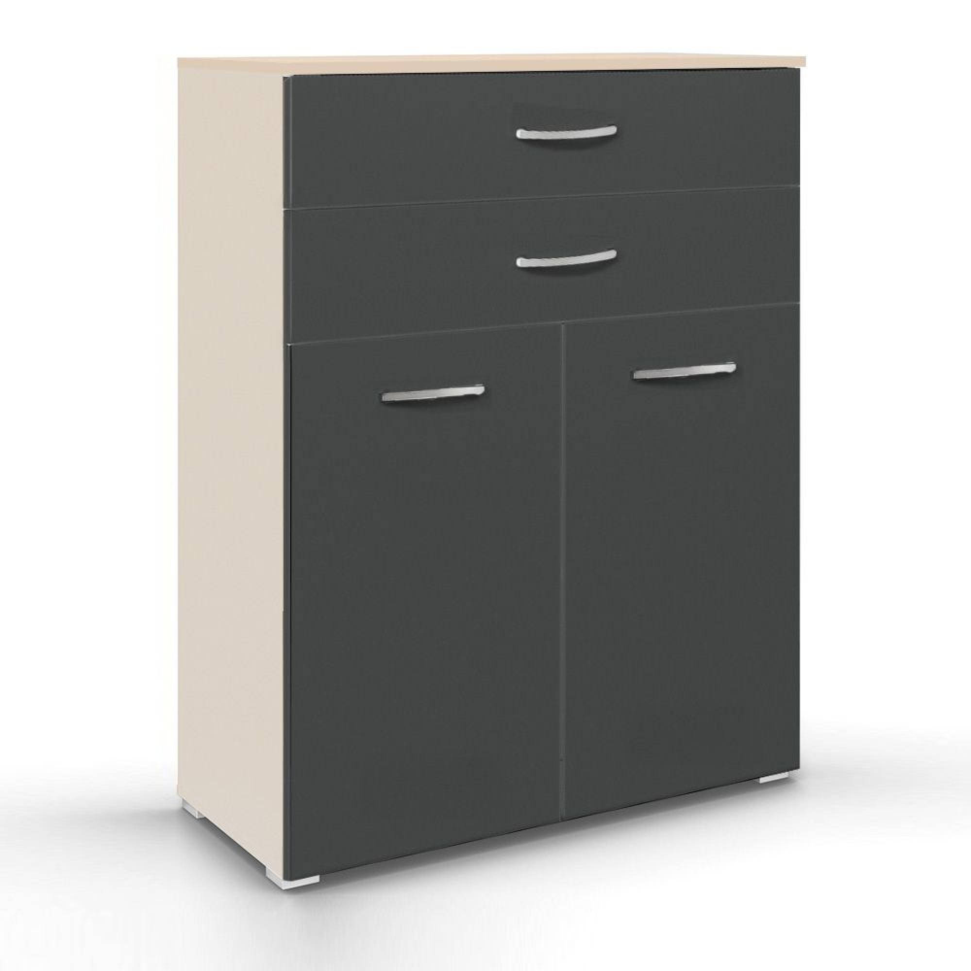 Aditio Cupboard - 2 Door  with 2 Top Drawer - Champagne & Metallic Dark Grey