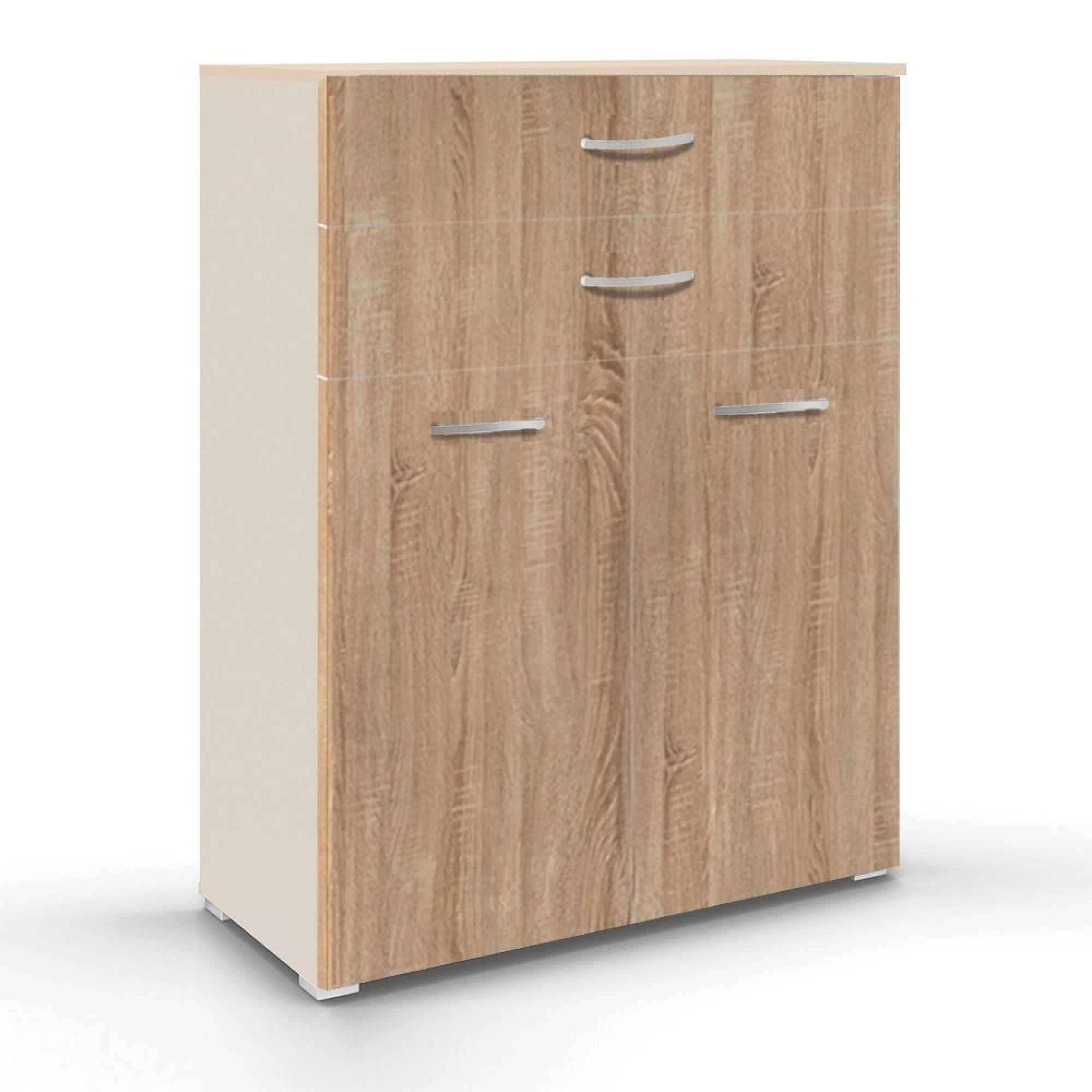 Aditio Cupboard - 2 Door  with 2 Top Drawer - Champagne & Sonoma Oak