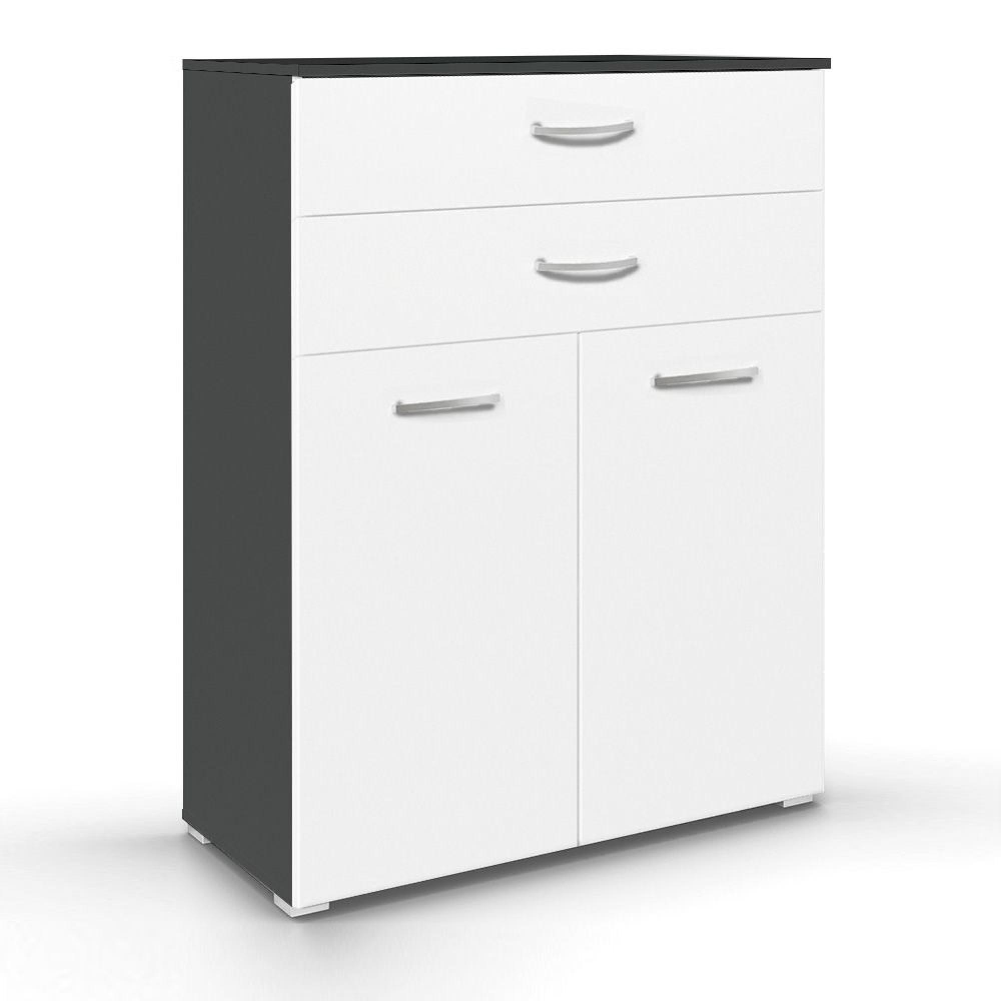 Aditio Cupboard - 2 Door  with 2 Top Drawer - Metallic Dark Grey & Alpine White