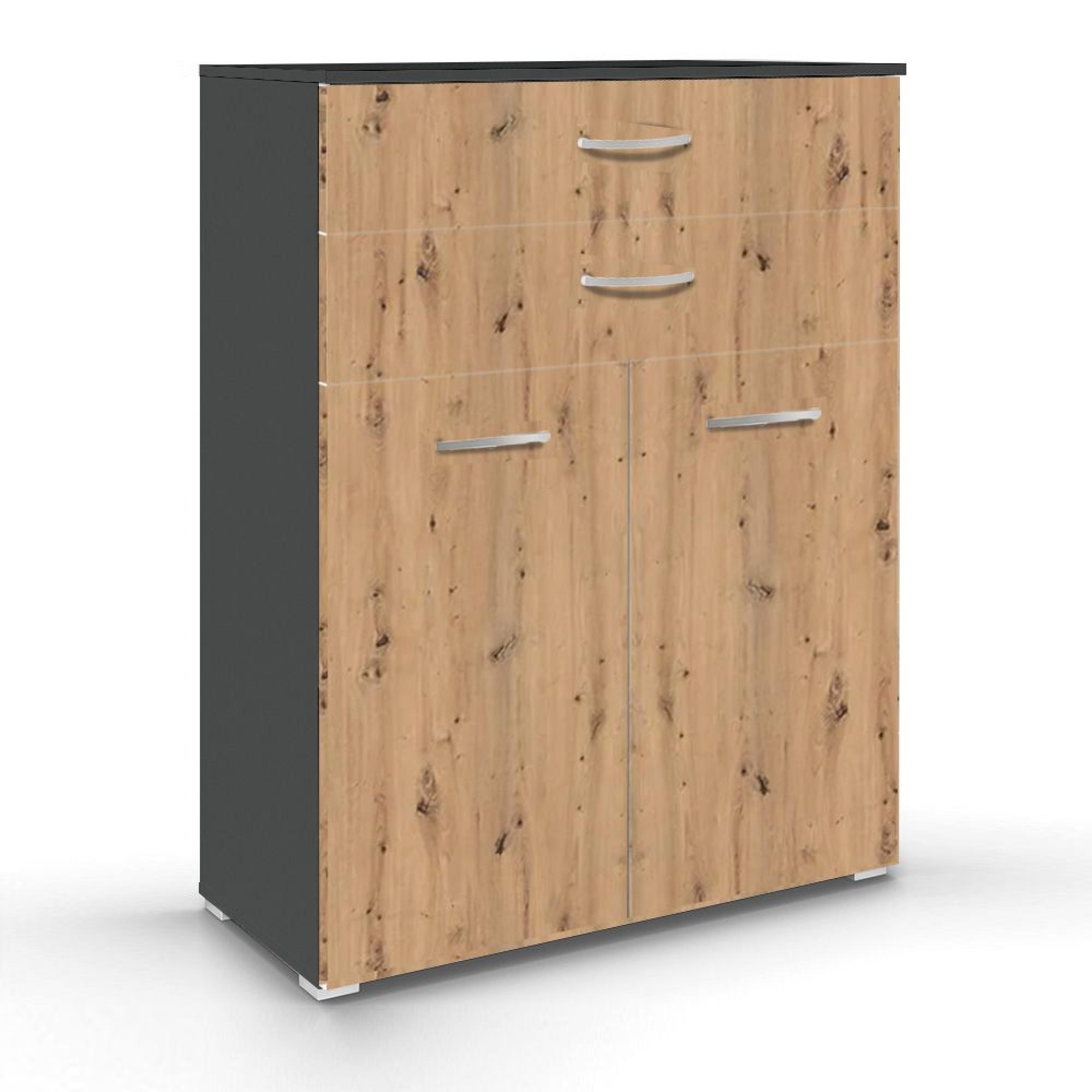 Aditio Cupboard - 2 Door  with 2 Top Drawer - Metallic Dark Grey & Artisan Oak