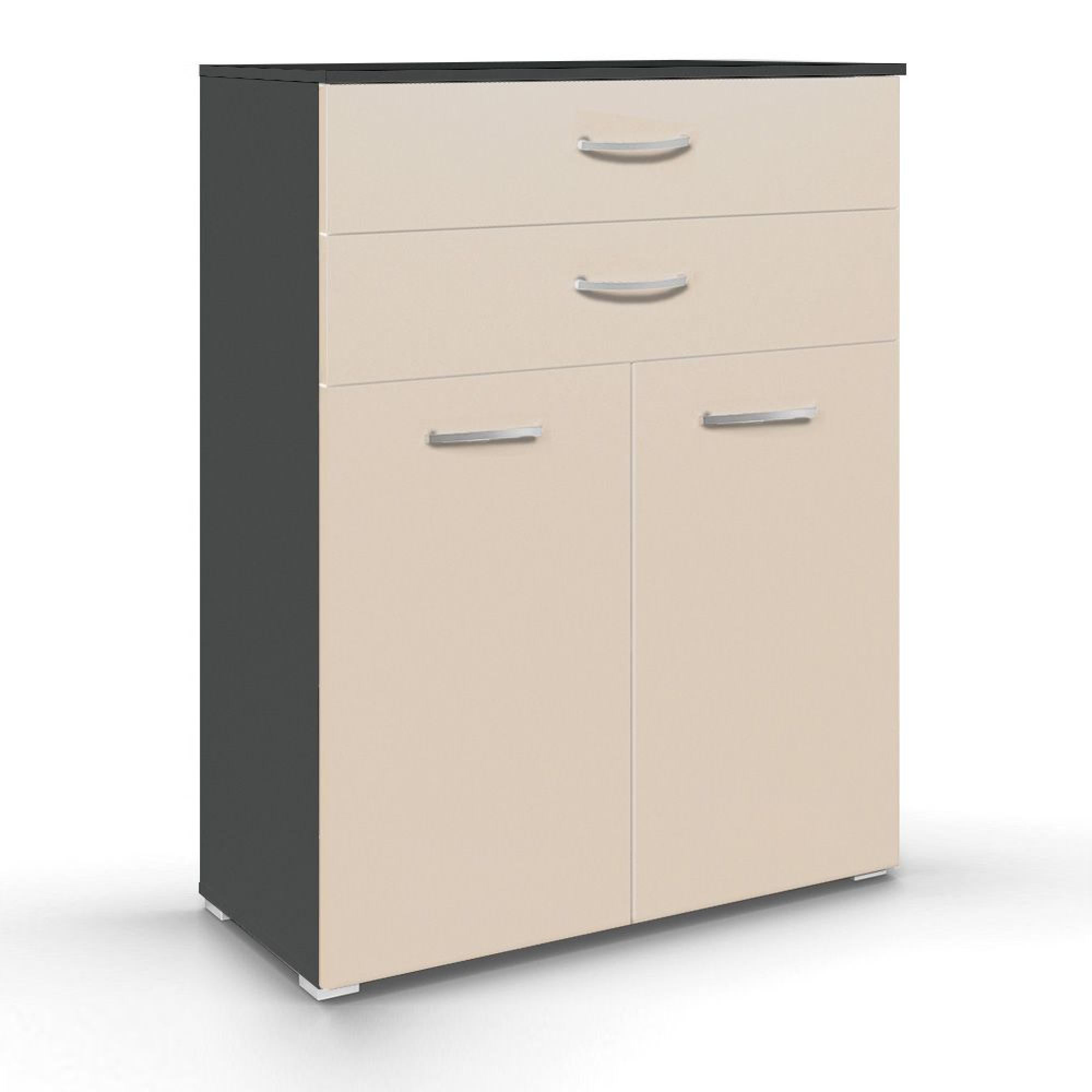 Aditio Cupboard - 2 Door  with 2 Top Drawer - Metallic Dark Grey & Champagne