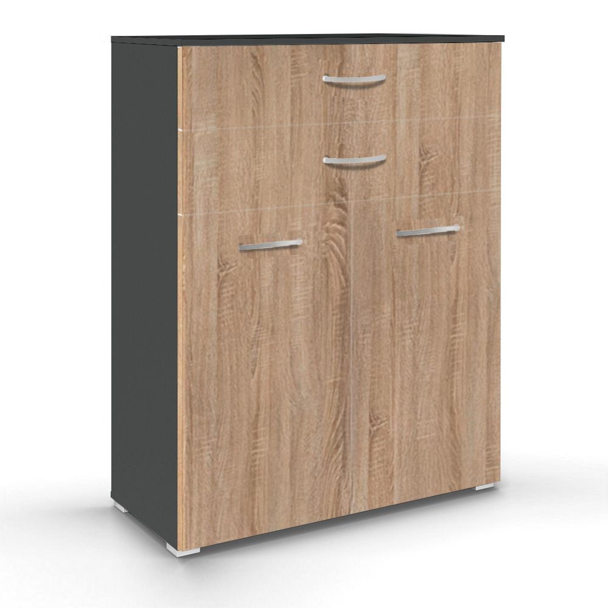 Aditio Cupboard - 2 Door  with 2 Top Drawer - Metallic Dark Grey & Sonoma Oak