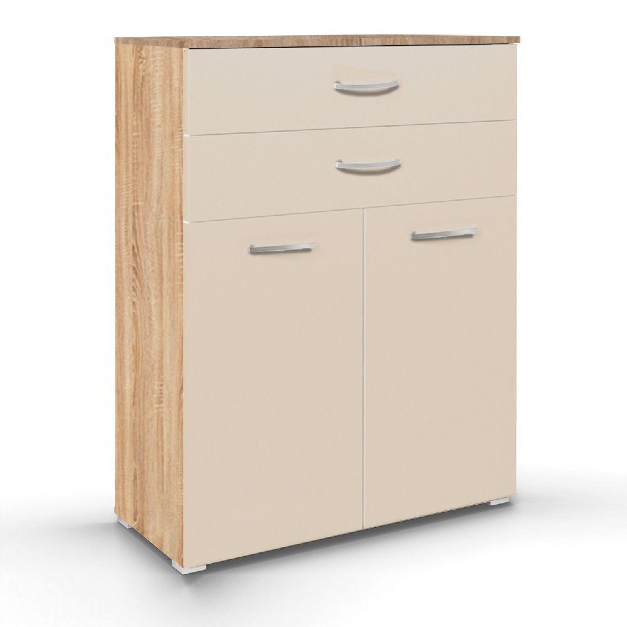 Aditio Cupboard - 2 Door  with 2 Top Drawer - Sonoma Oak & Champagne
