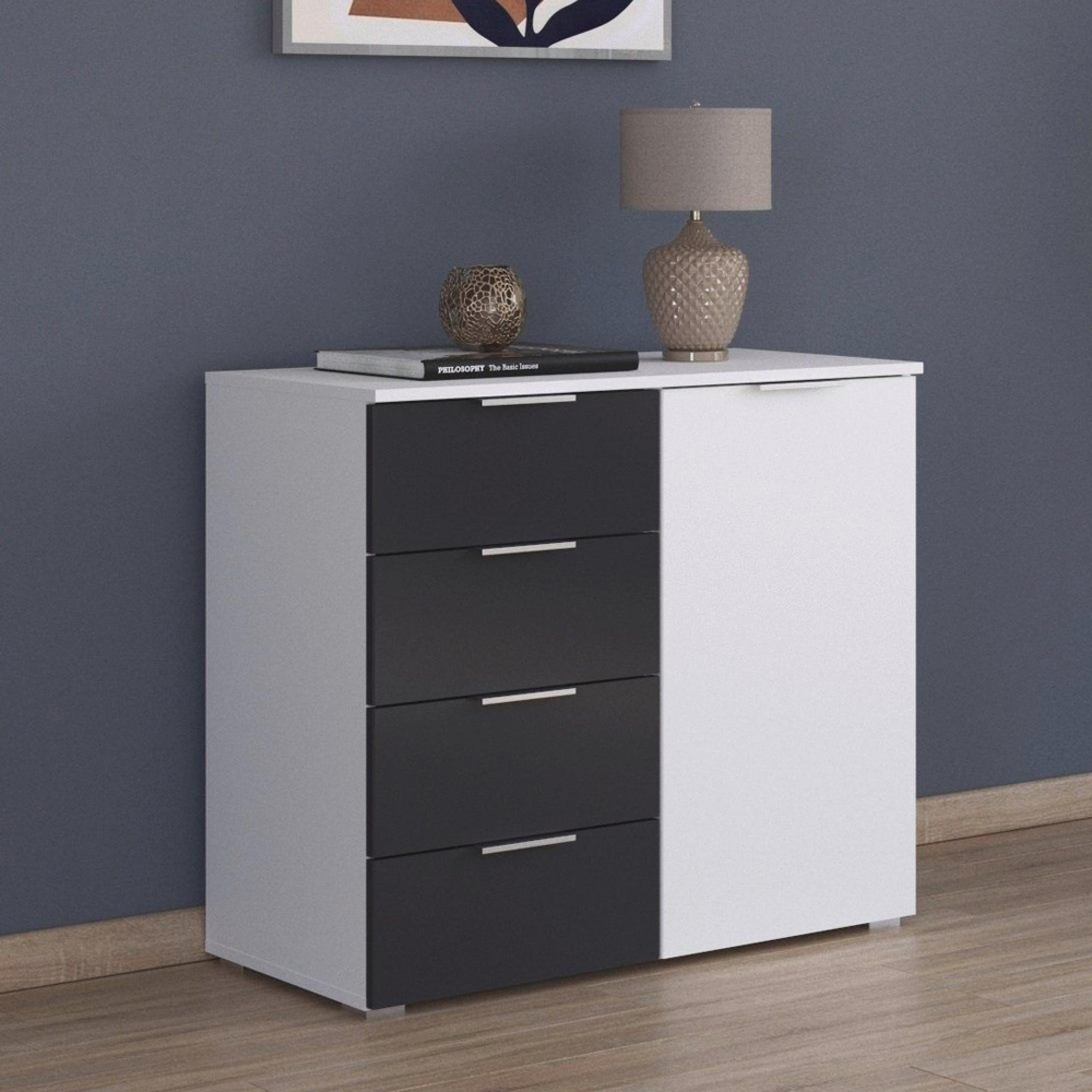 Monza Chest - 1 Door - Alpine White & Metallic Dark Grey