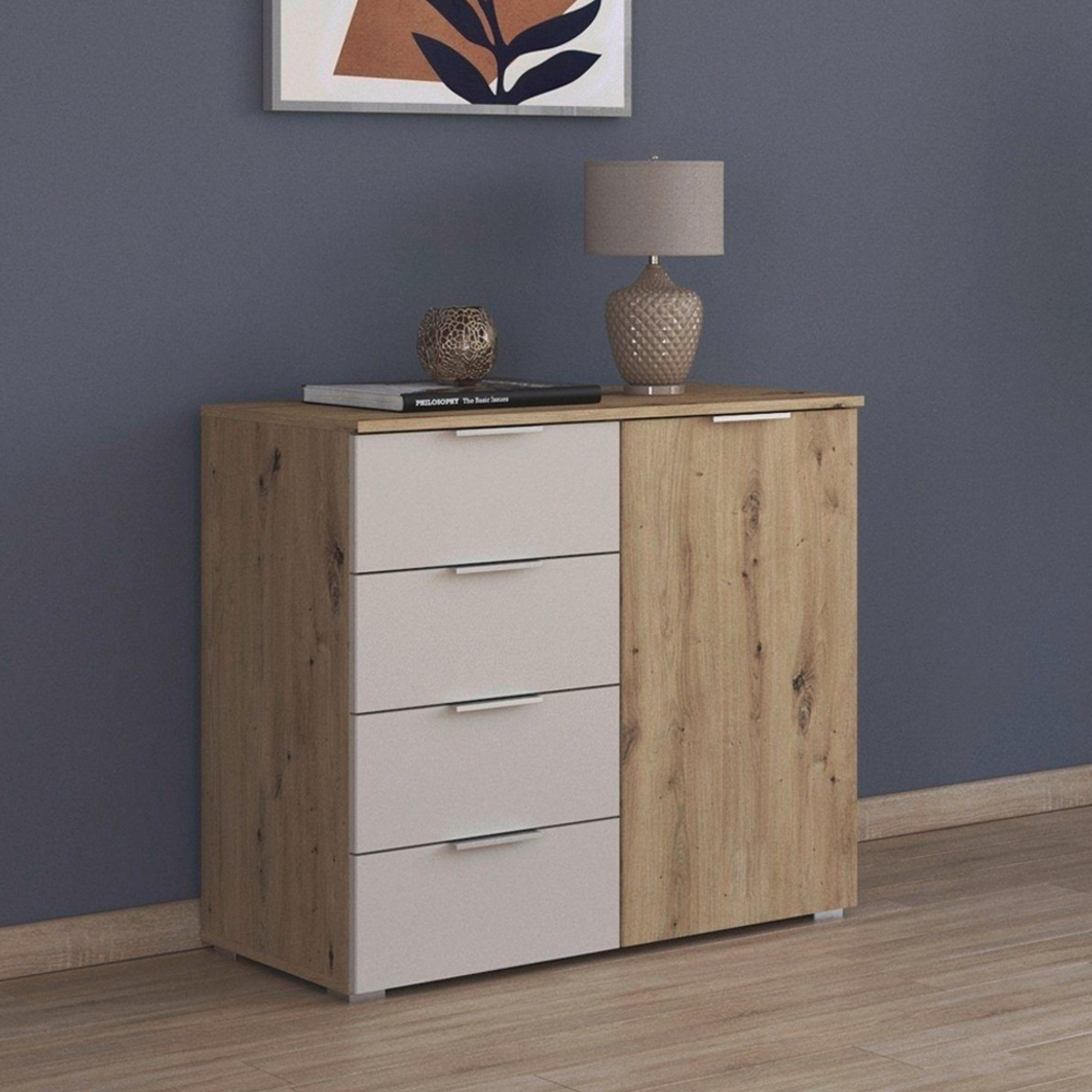 Monza Chest - 1 Door - Artisan Oak & Champagne