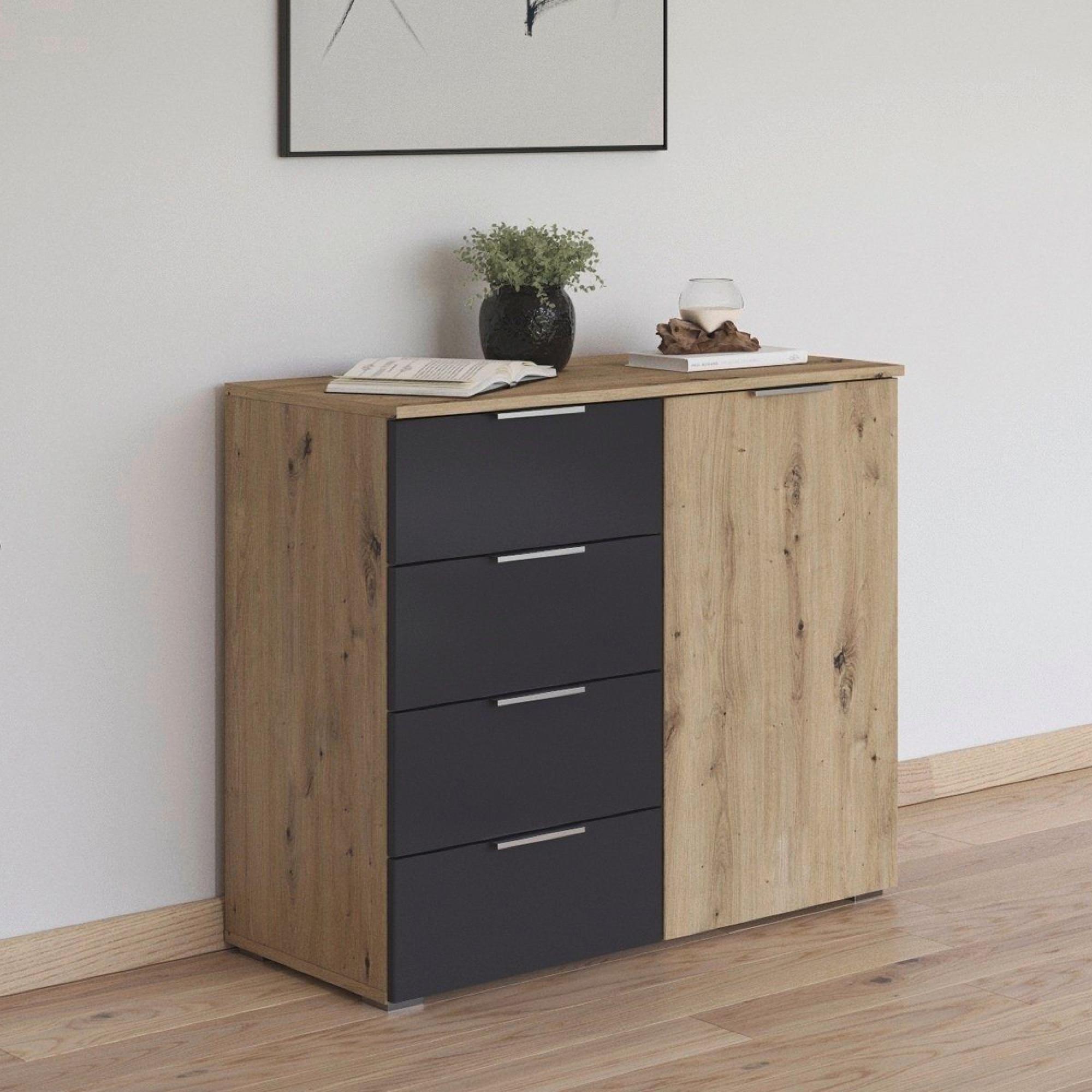 Monza Chest - 1 Door - Artisan Oak & Metallic Dark Grey