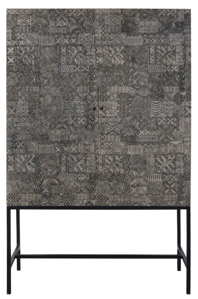 Sahara Hall Cabinet - 2 Door - Black Washed Carved Mango Wood