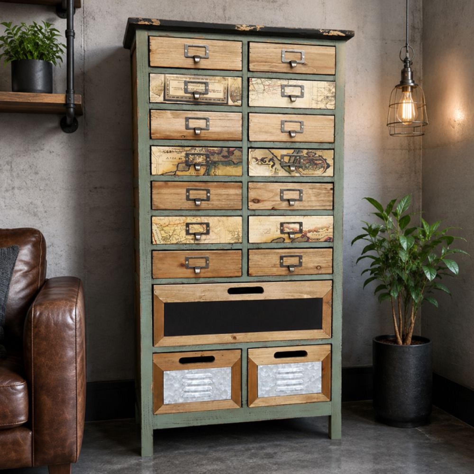 Storage Cabinet - Fir Wood - Multi Drawer - Apothecary - Large